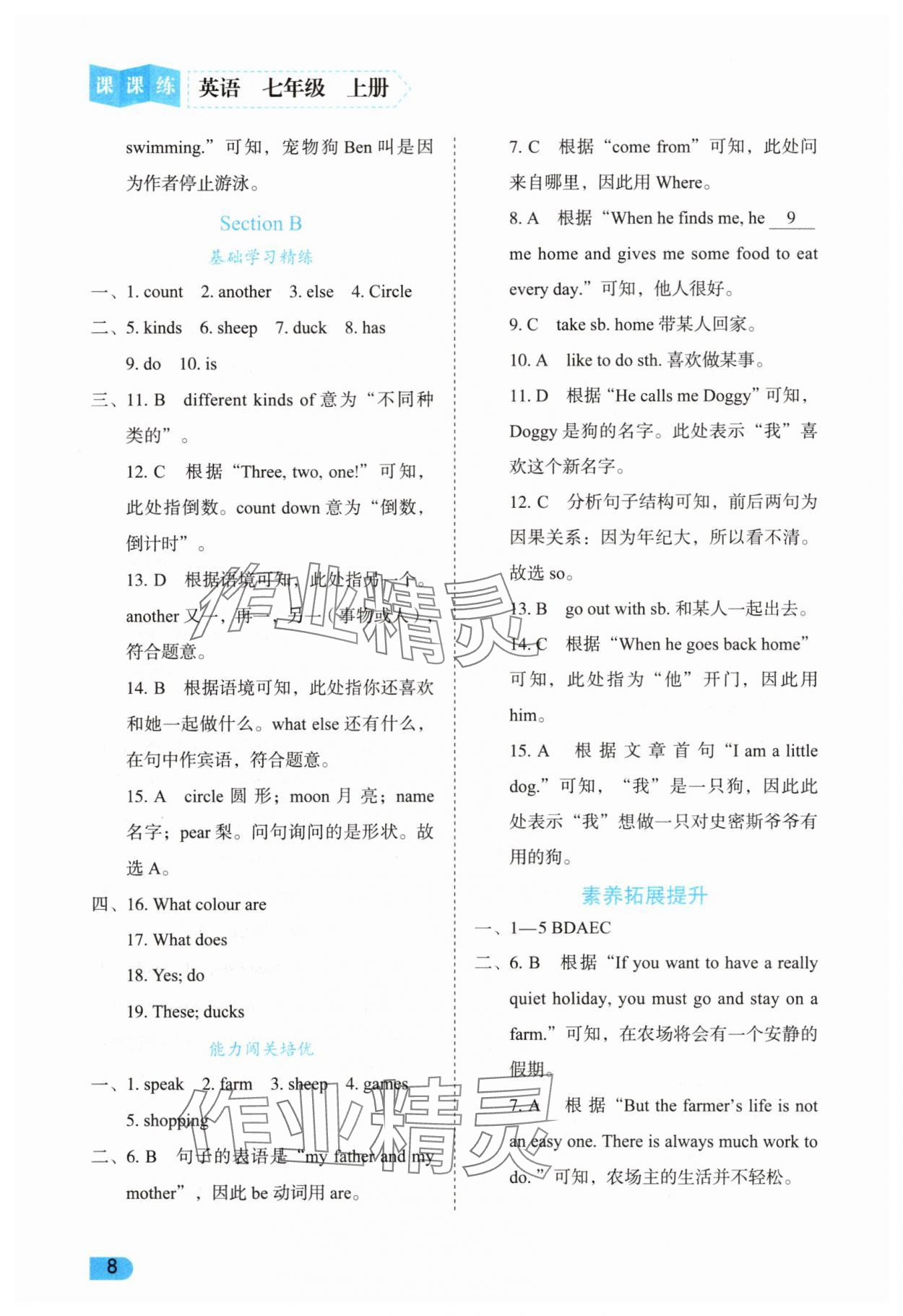 2025年课课练同步训练七年级英语上册人教版&nbsp;第8页