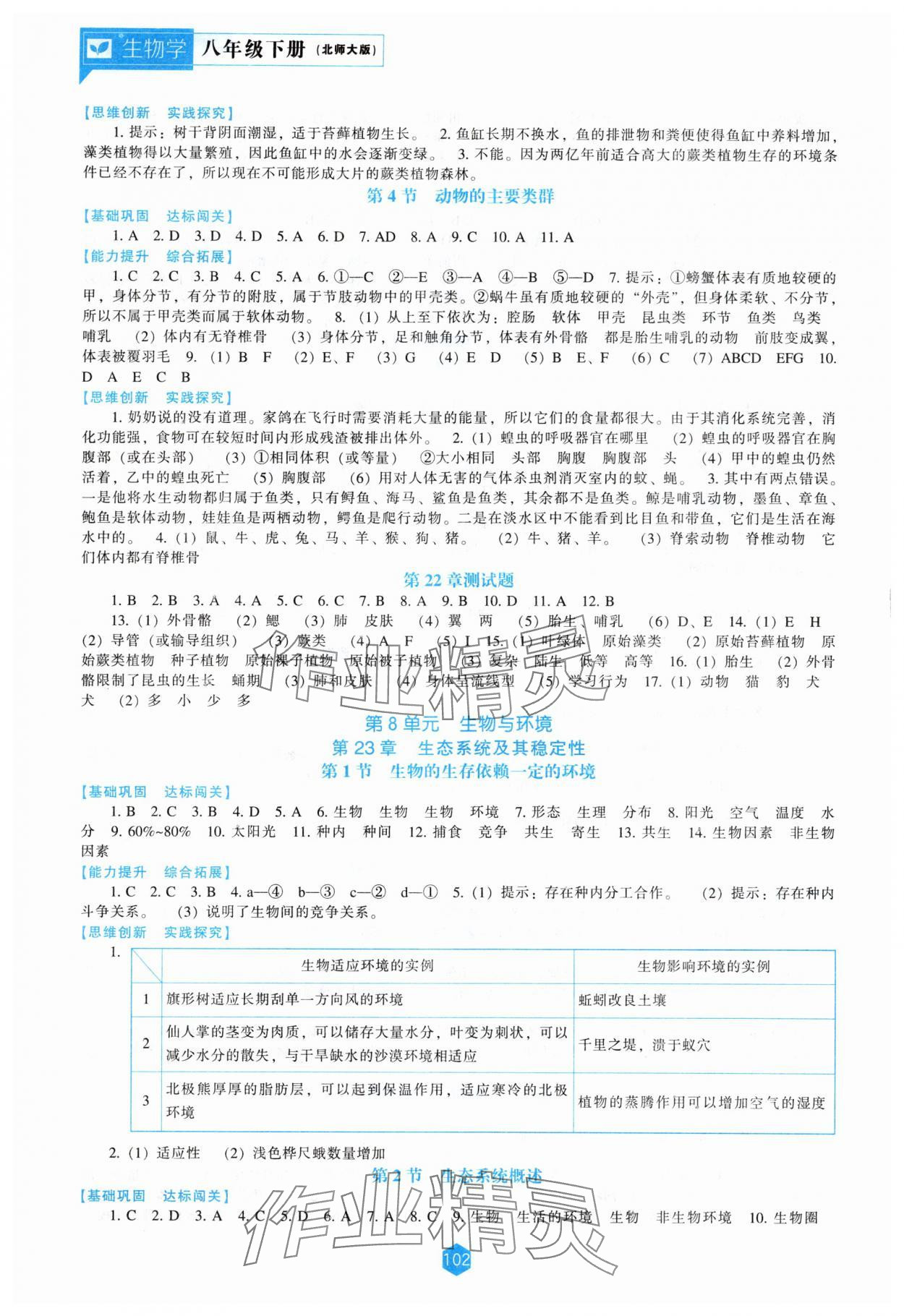 2025年新課程能力培養(yǎng)八年級生物下冊北師大版 參考答案第3頁