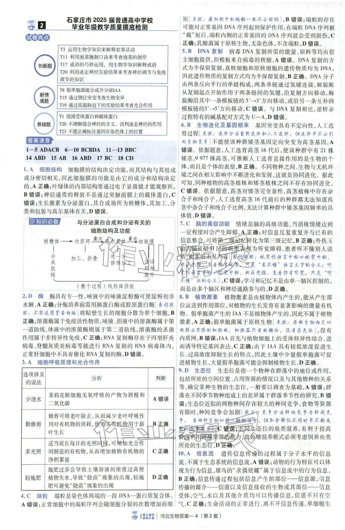 2026年金考卷优秀模拟试卷汇编45套高中生物河北专版 第4页