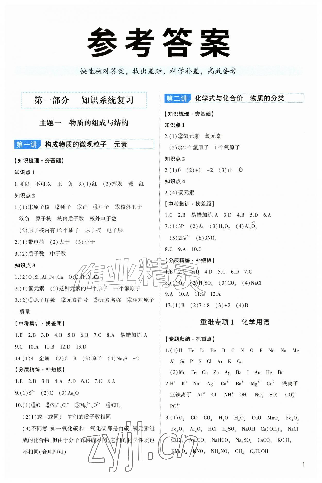 2026年初中总复习手册山东科学技术出版社化学&nbsp;第1页