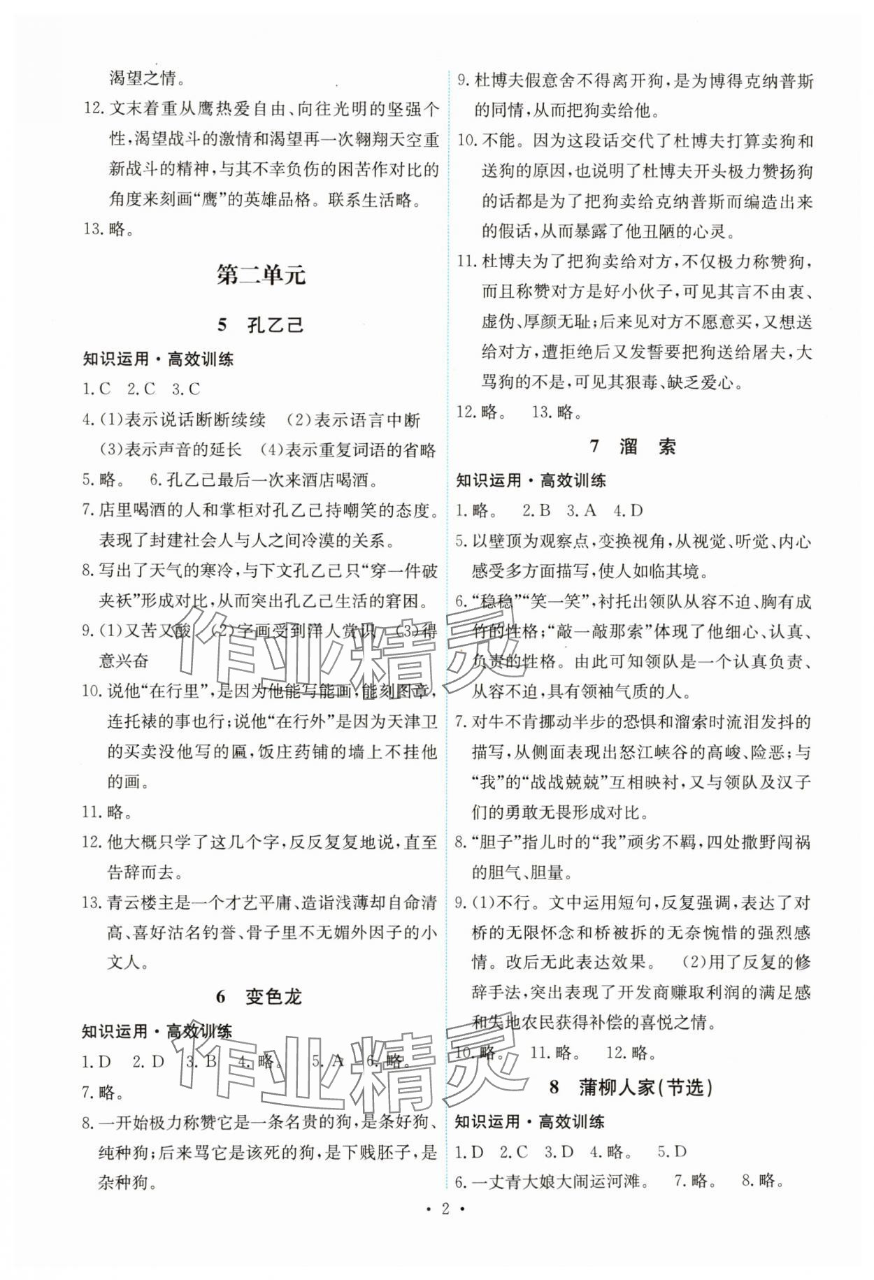 2025年能力培养与测试九年级语文下册人教版湖南专版 参考答案第2页
