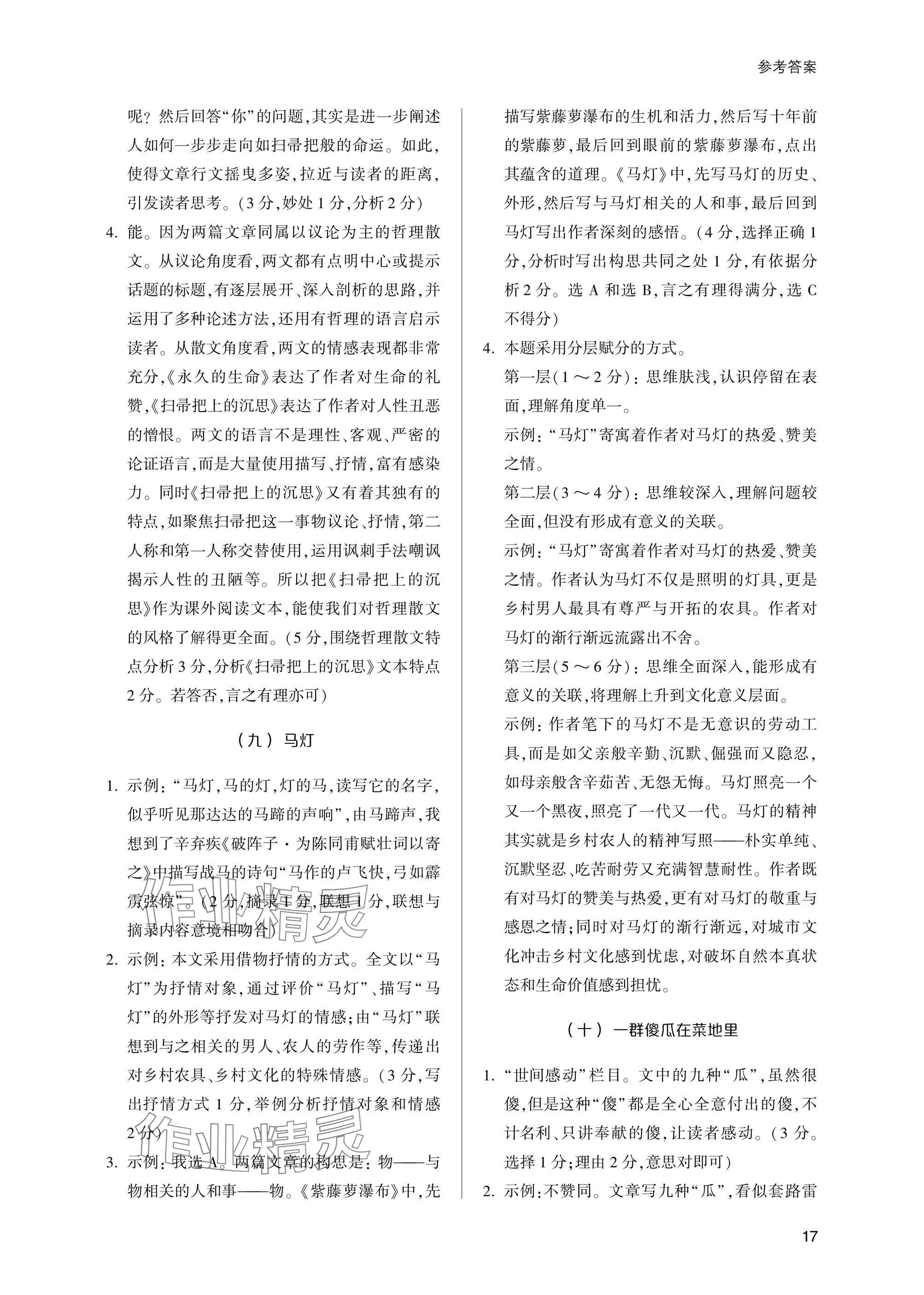 2025年乐支点初中高分冲刺语文&nbsp;参考答案第17页