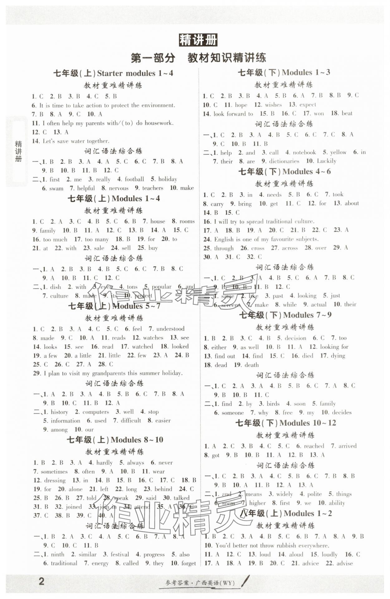 2025年一战成名考前新方案英语外研版广西专版 参考答案第1页