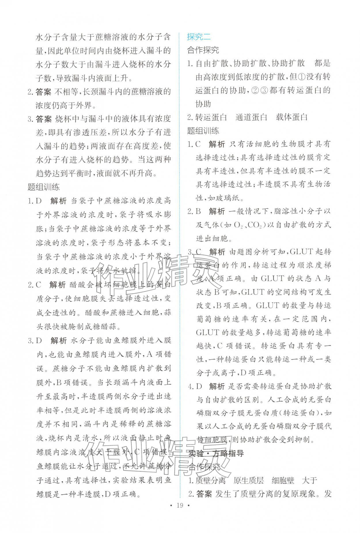 2025年能力培养与测试高中生物必修1人教版 参考答案第18页