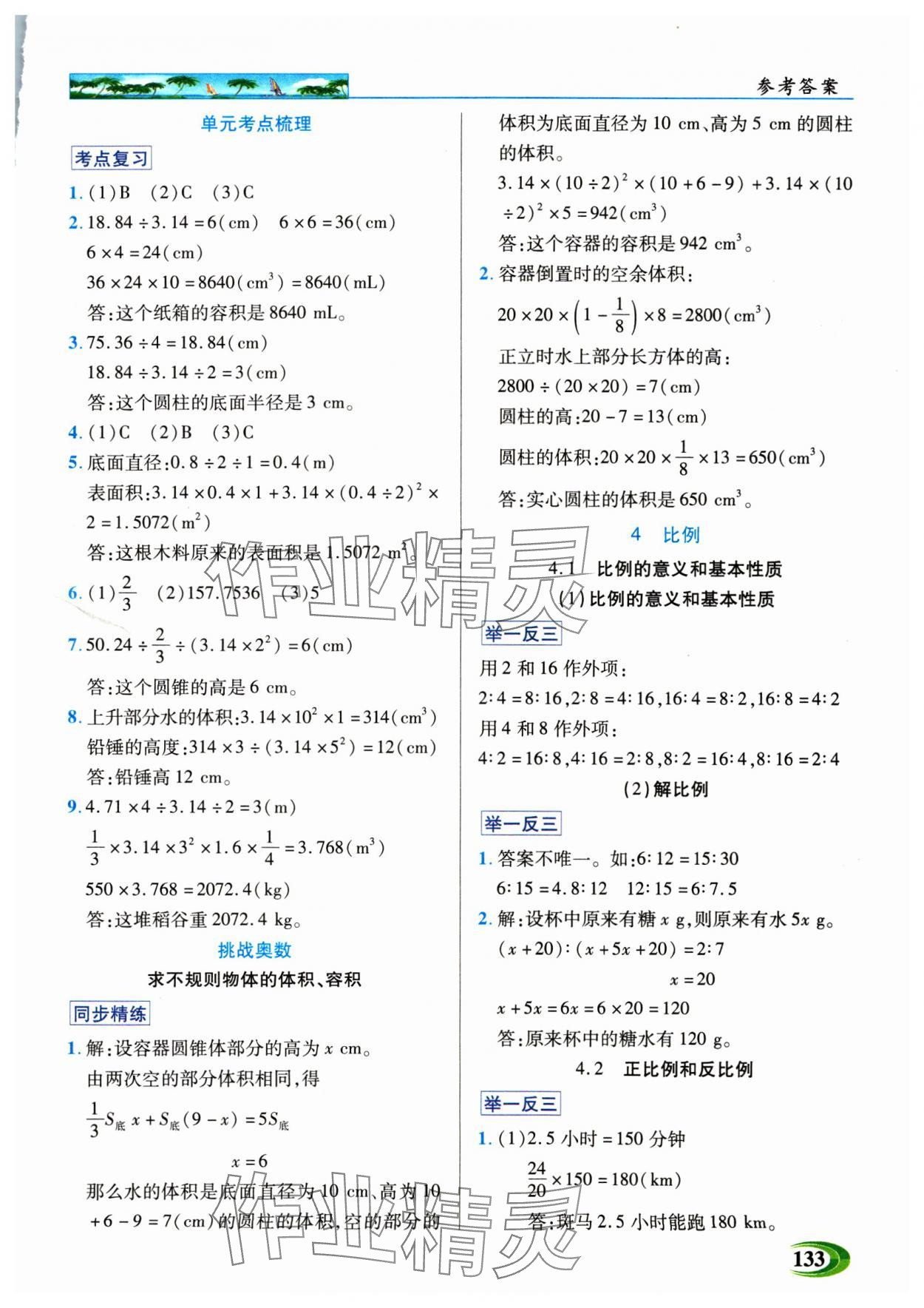 2025年世紀(jì)英才英才教程六年級(jí)數(shù)學(xué)下冊(cè)人教版 參考答案第3頁