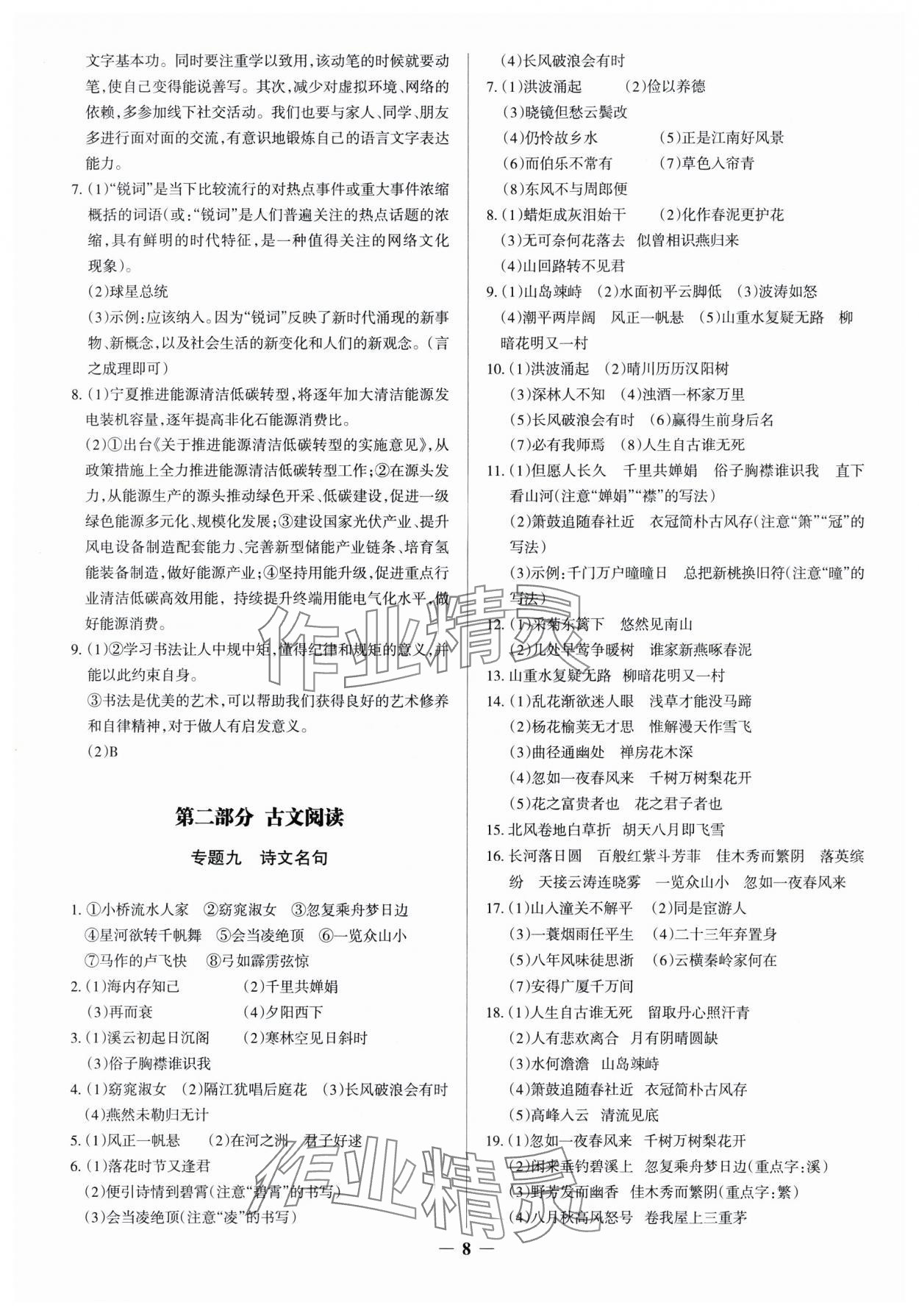 2025年中考真題分類集訓(xùn)語文 參考答案第8頁