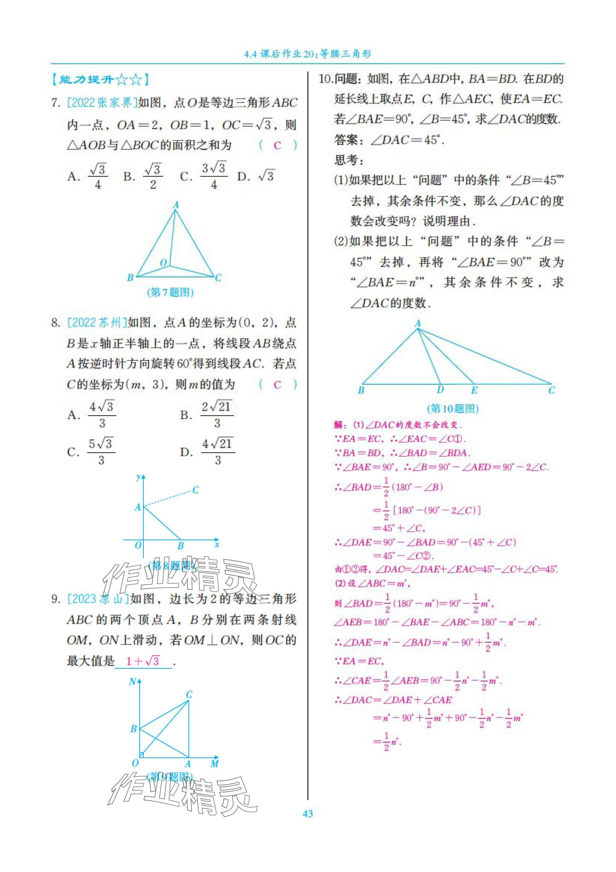 2025年中考复习一本全数学北师大版深圳专版&nbsp;参考答案第43页