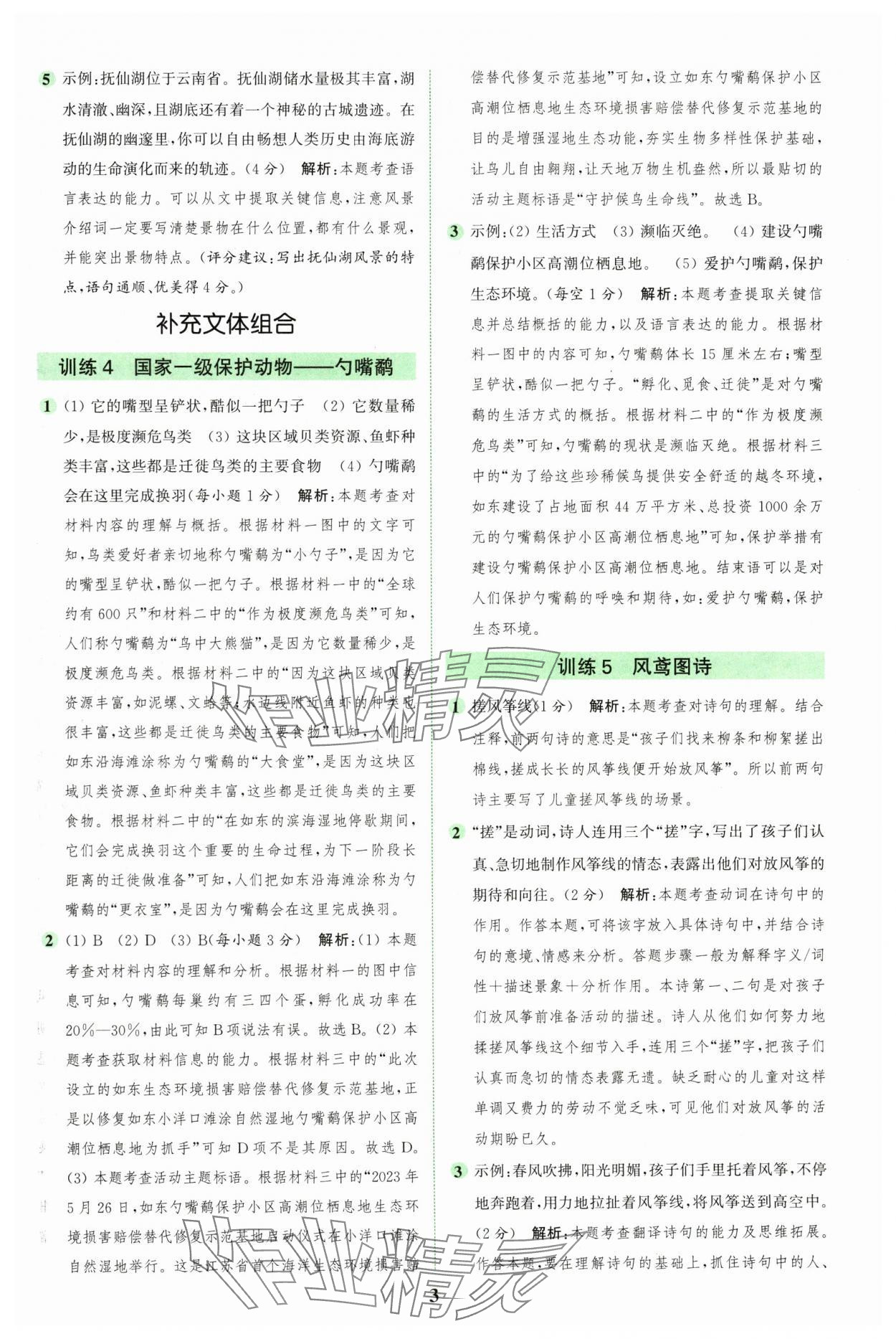 2024年通城學典組合訓練六年級語文上冊人教版江蘇專版 參考答案第3頁