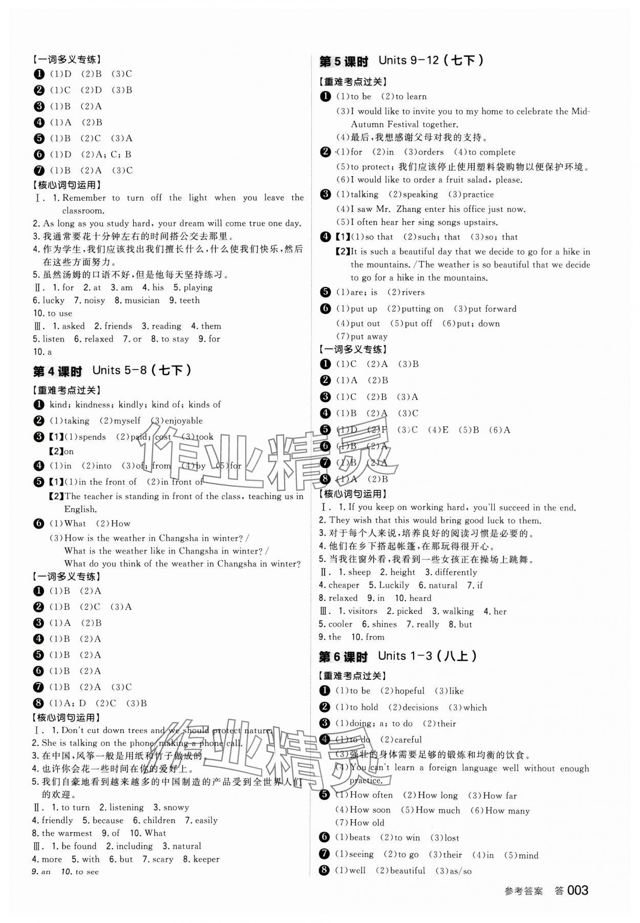 2025年全品中考復(fù)習(xí)方案英語(yǔ)湖南專版 參考答案第2頁(yè)