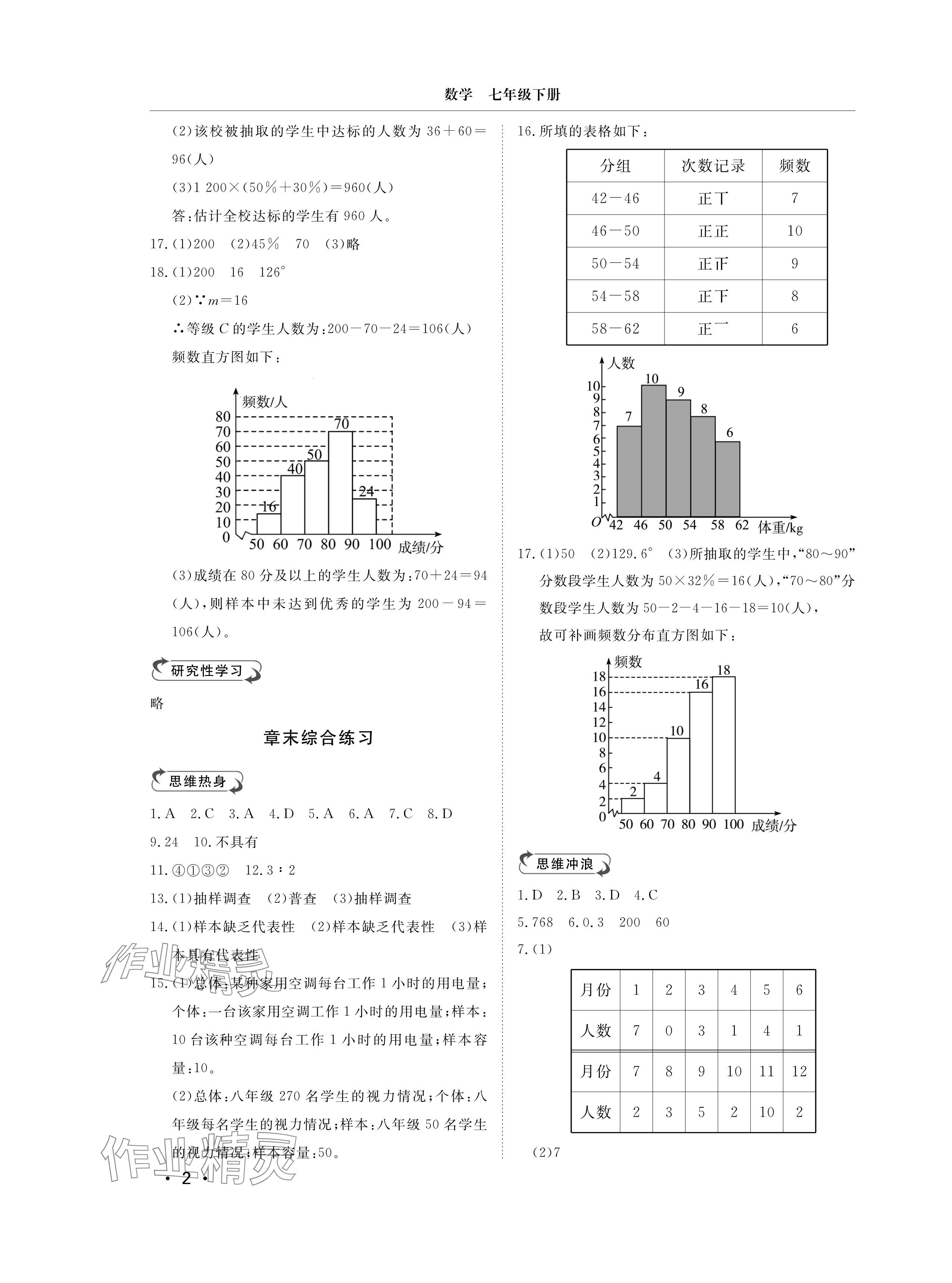 2025年行知天下七年級數學下冊青島版 參考答案第2頁
