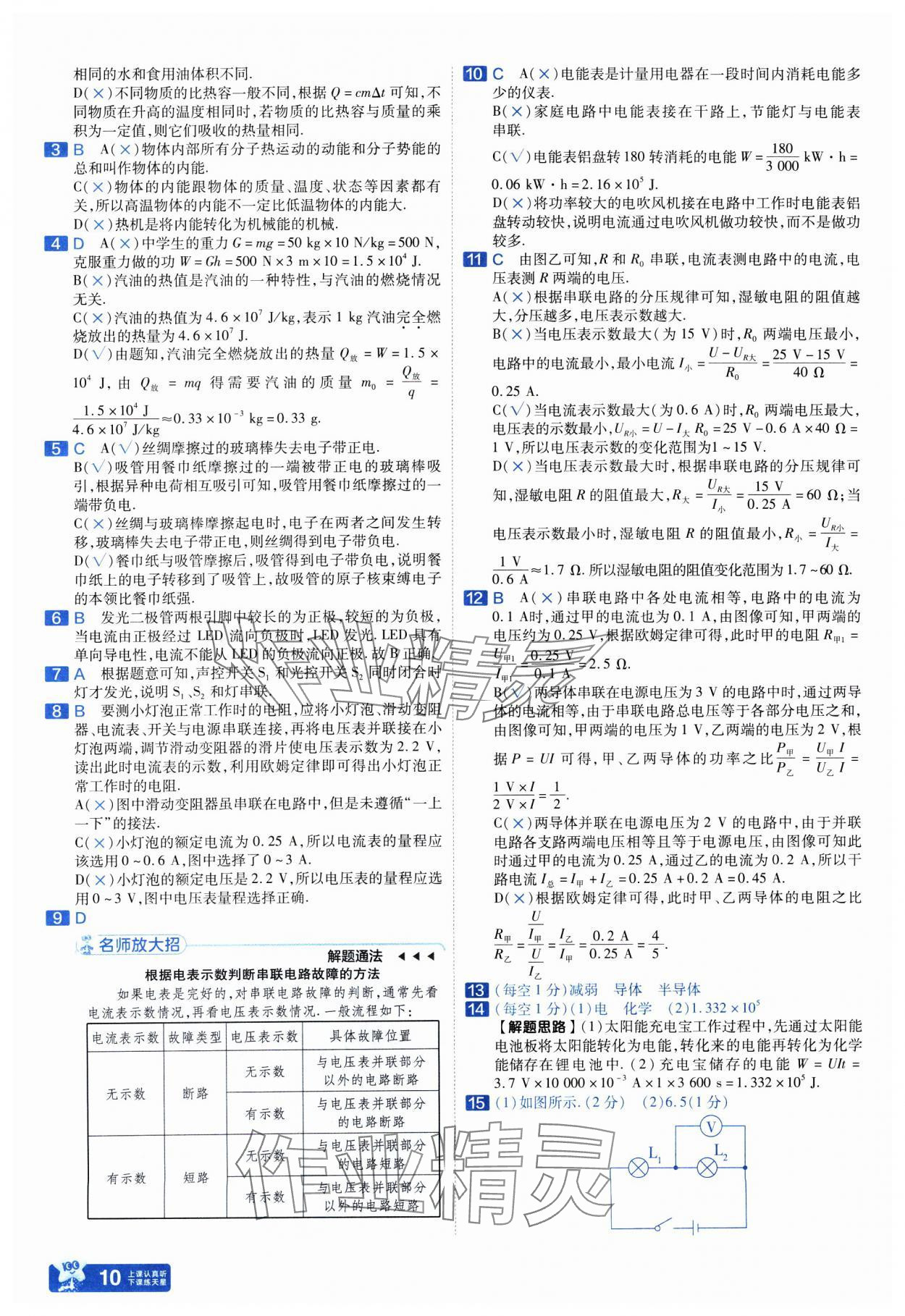 2025年金考卷45套匯編物理人教版武漢專版&nbsp;參考答案第10頁