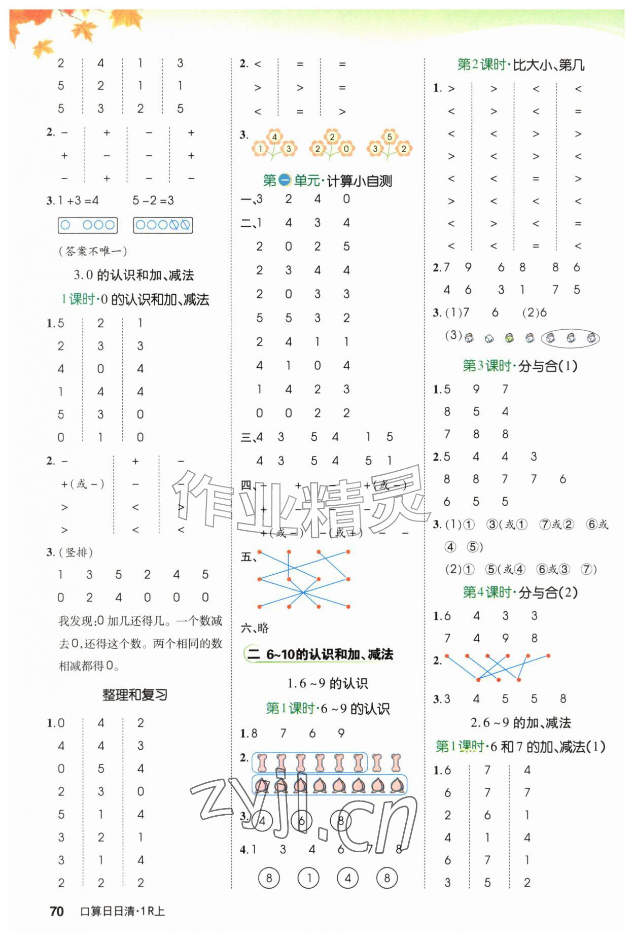 2026年跳跳熊口算日日清一年级数学上册人教版&nbsp;参考答案第2页