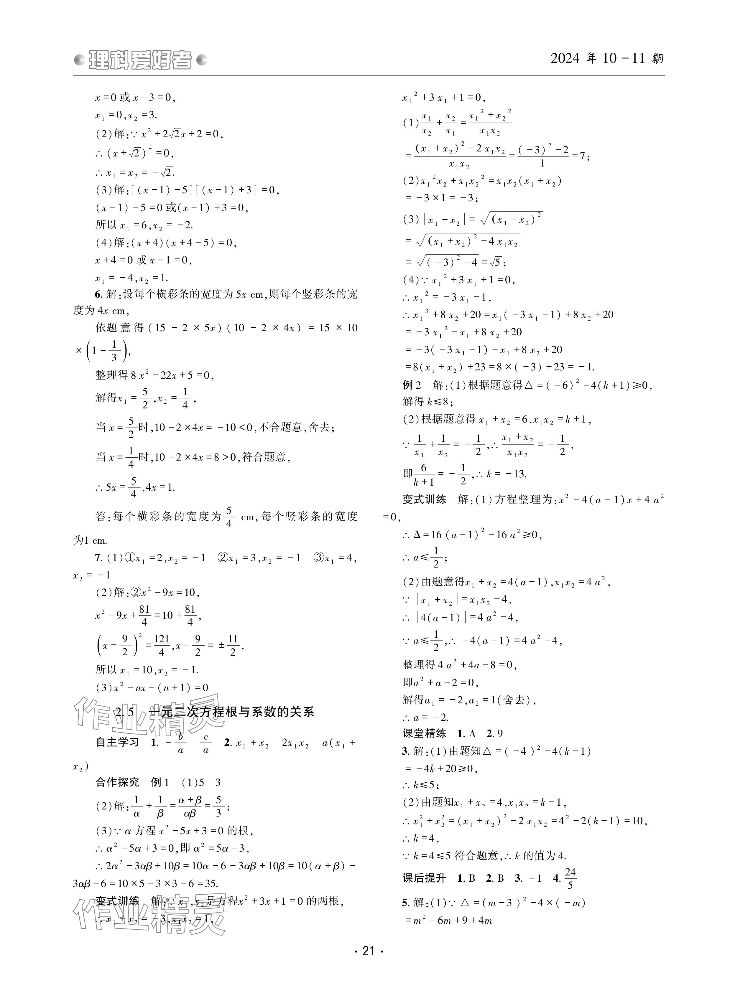 2024年理科爱好者九年级数学全一册北师大版第10-11期 参考答案第20页