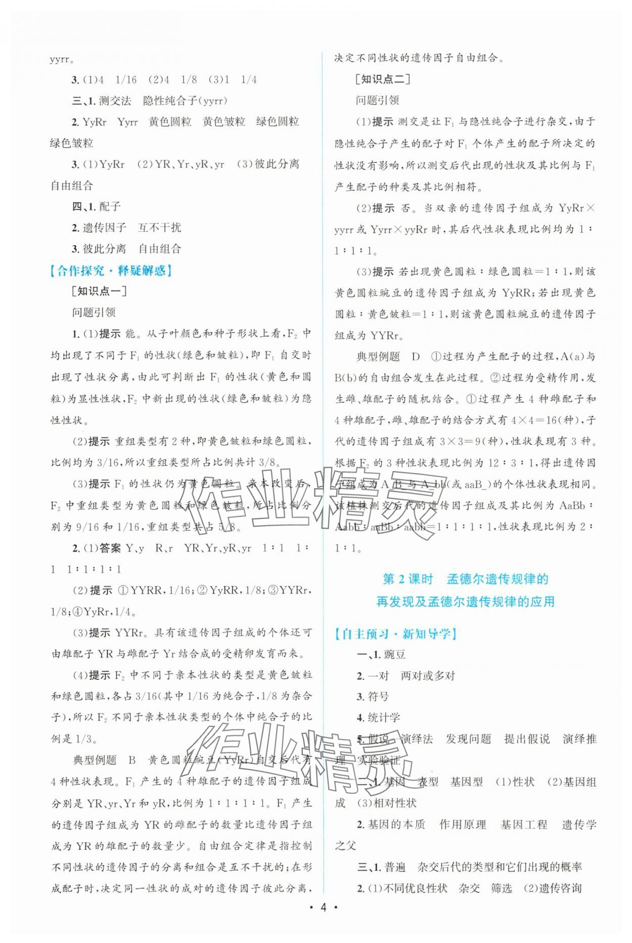 2025年高中同步測(cè)控優(yōu)化設(shè)計(jì)高中生物必修2人教版 參考答案第3頁(yè)