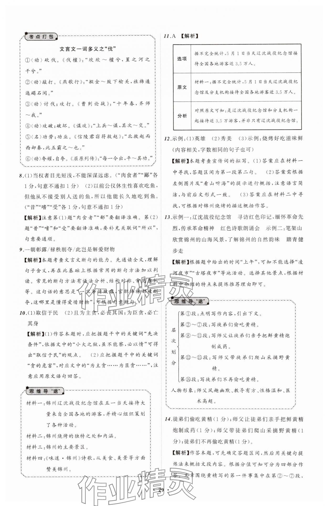 2025年中考必備遼寧師范大學(xué)出版社語文遼寧專版 參考答案第29頁