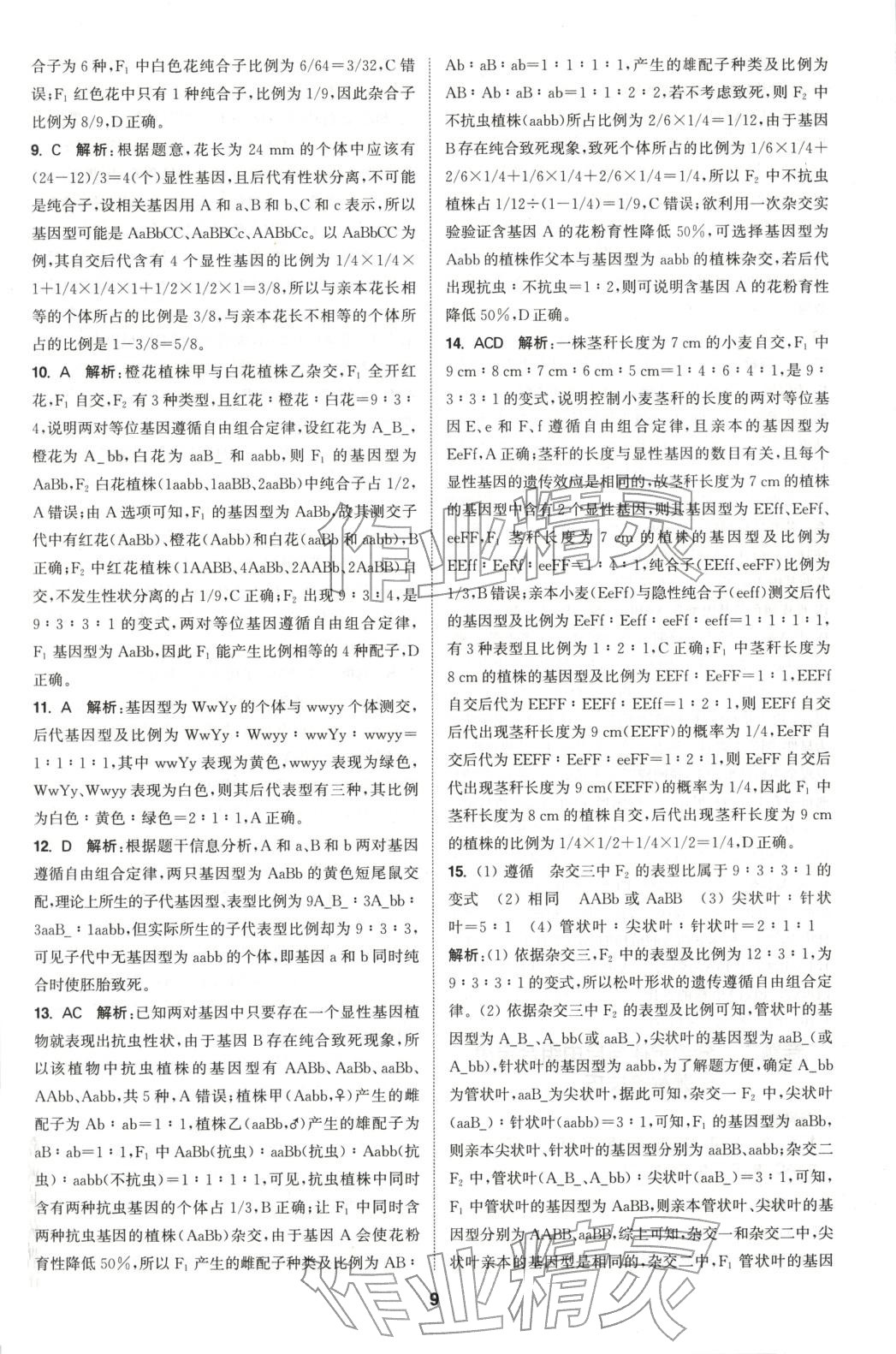 2025年通成学典课时作业本高中生物必修第二册人教版&nbsp;第9页