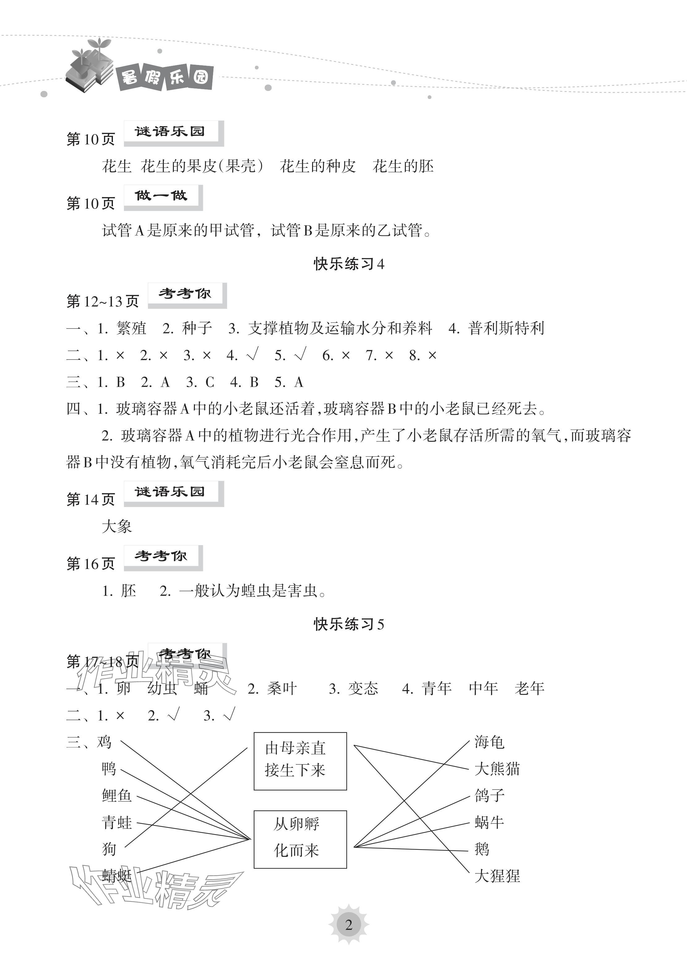 2024年暑假乐园海南出版社三年级科学教科版 参考答案第2页