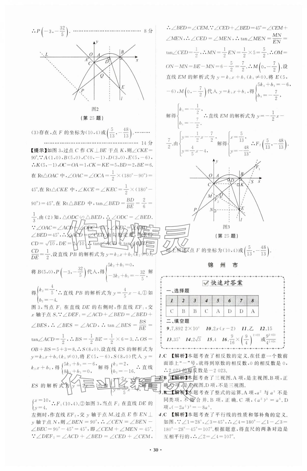 2024年中考必備遼寧師范大學(xué)出版社數(shù)學(xué)遼寧專版 參考答案第30頁