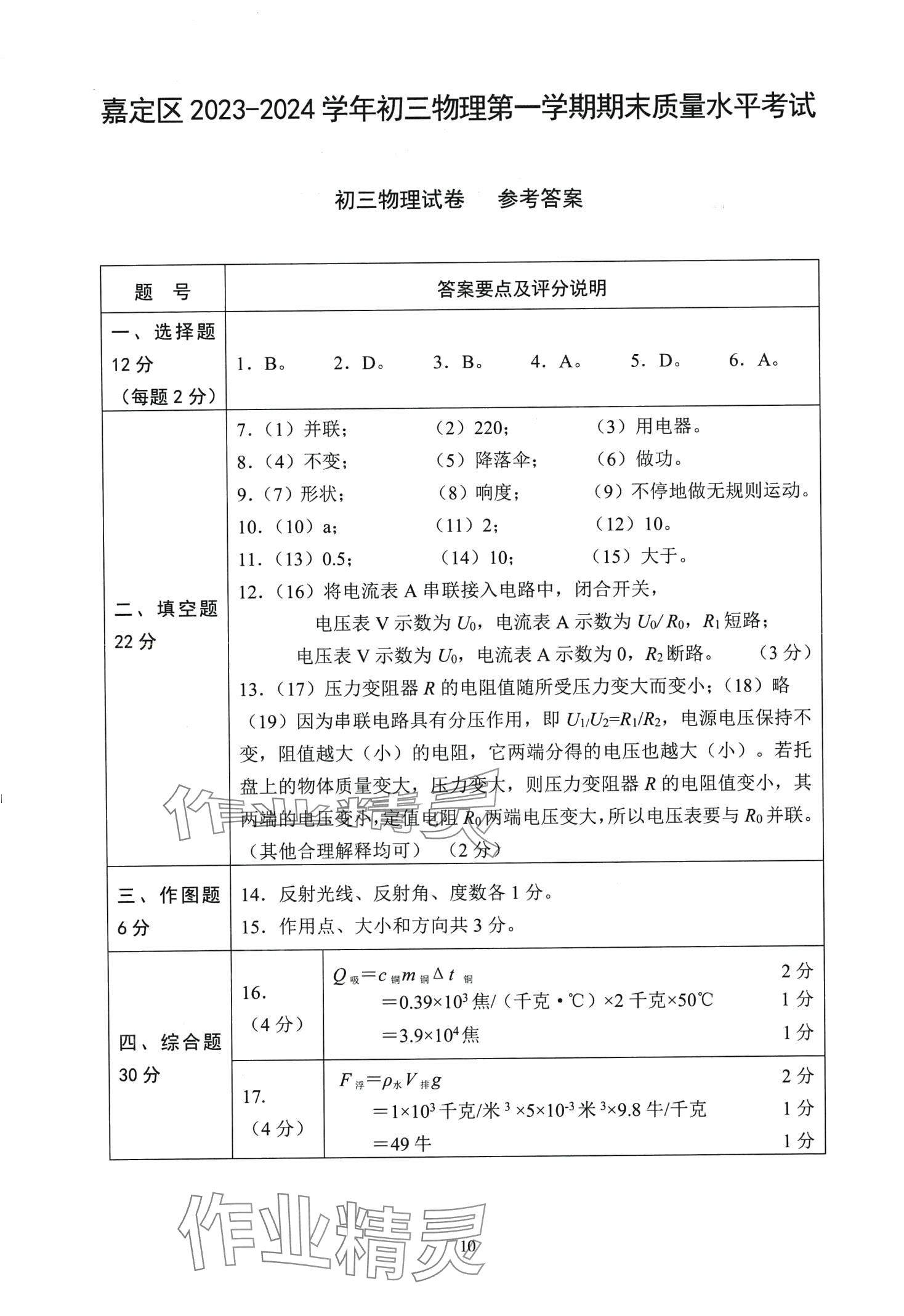 2024年初三年級(jí)試卷匯編物理上海專版 第10頁