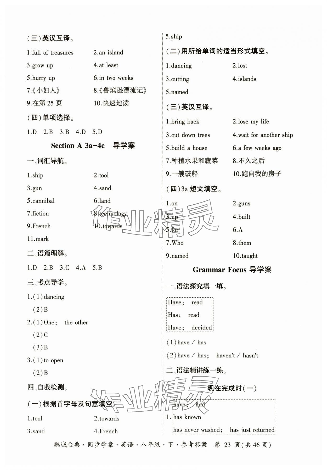 2025年名師幫同步學案八年級英語下冊人教版 參考答案第23頁
