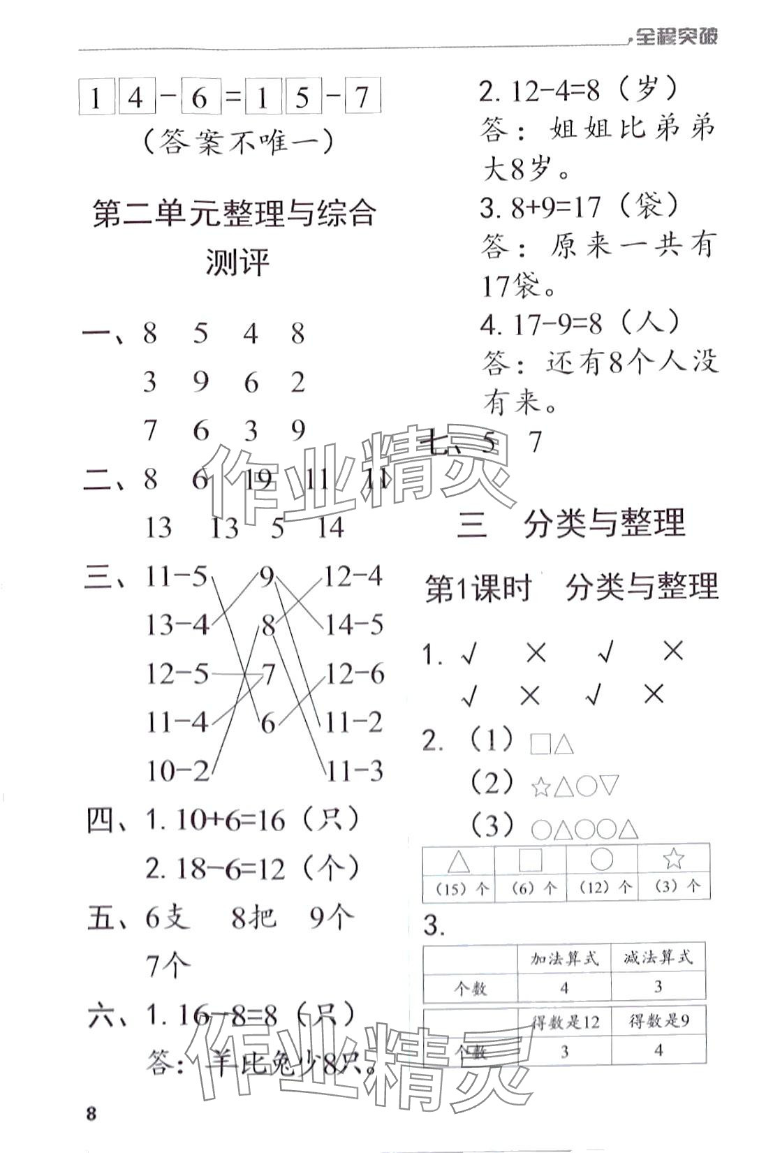 2024年全程突破一年級(jí)數(shù)學(xué)下冊(cè)人教版 第8頁(yè)