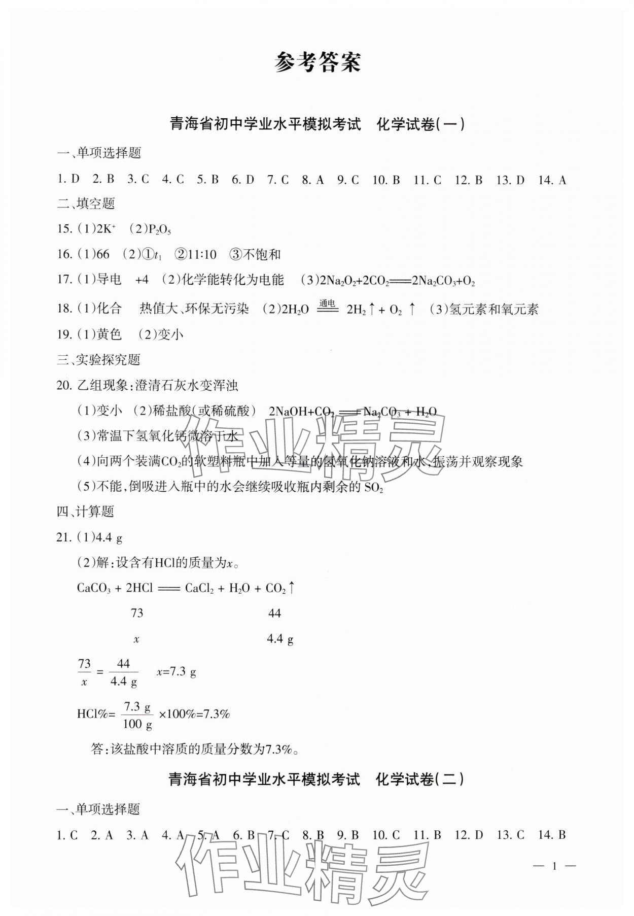 2025年青海省初中學業水平考試模擬試卷化學 第1頁