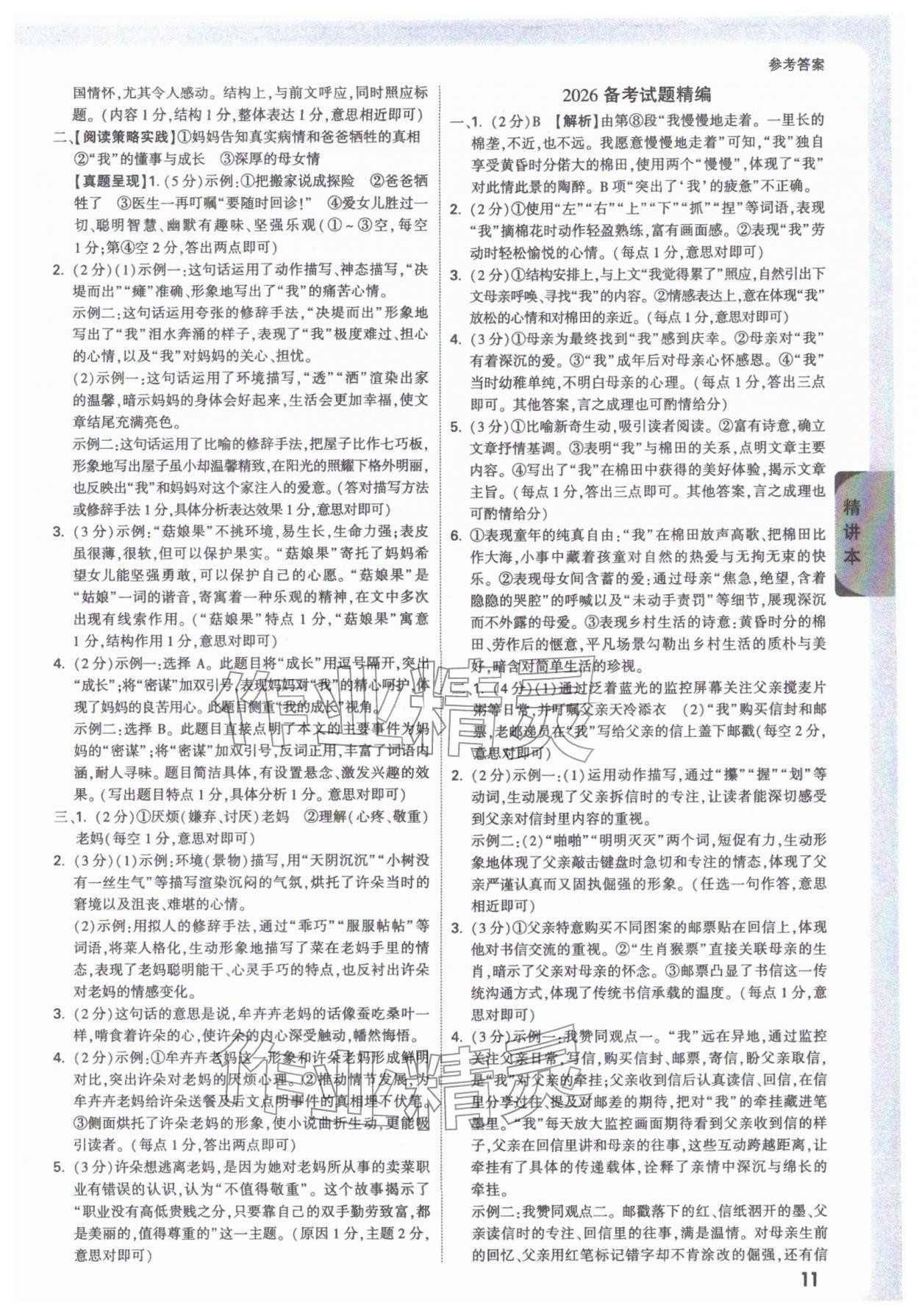 2026年万唯中考试题研究语文海南专版&nbsp;参考答案第11页
