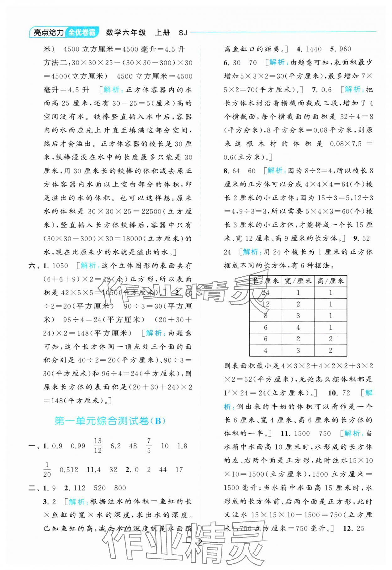 2023年亮點(diǎn)給力全優(yōu)卷霸六年級(jí)數(shù)學(xué)上冊(cè)蘇教版 參考答案第2頁(yè)