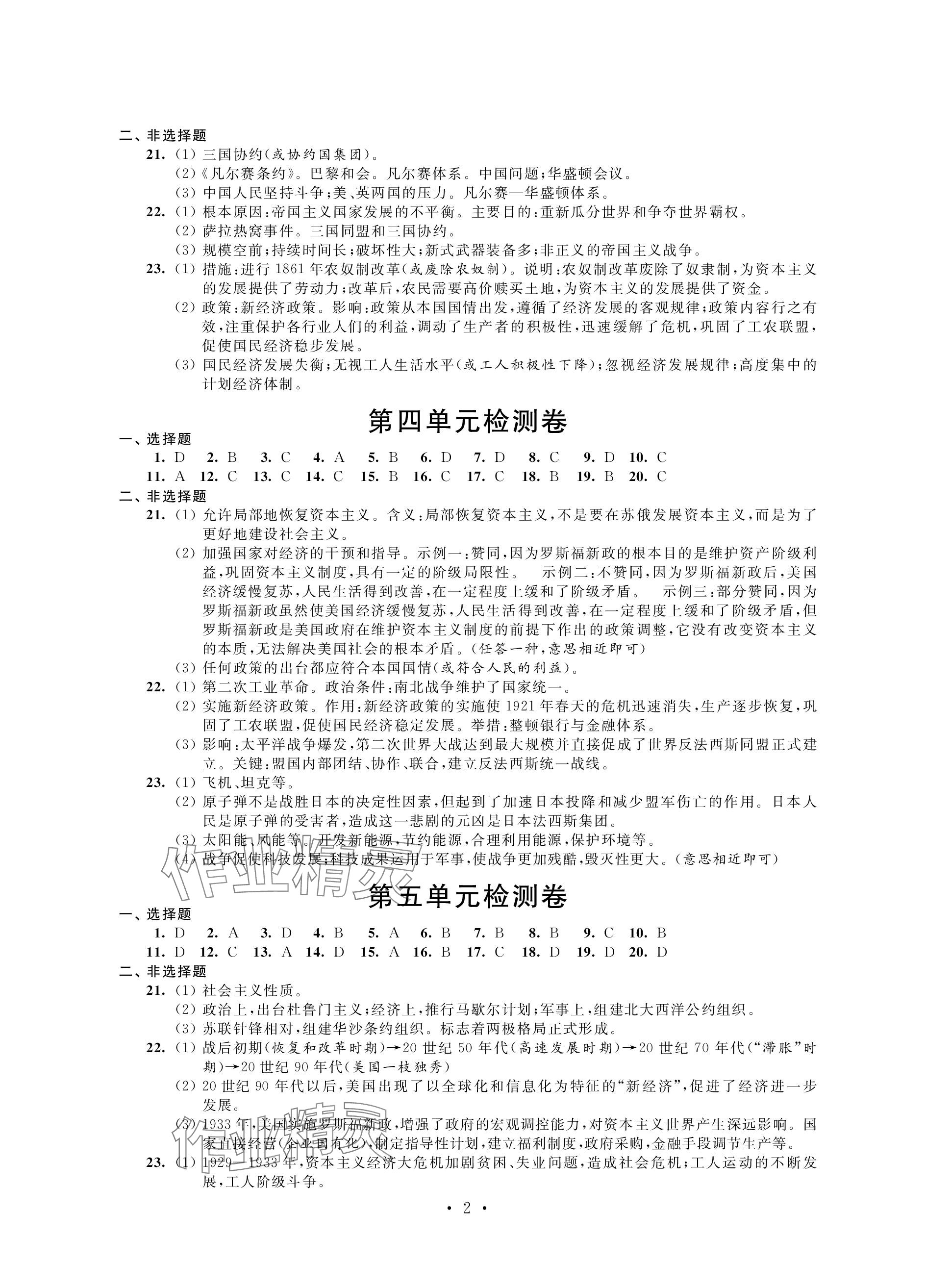 2024年绿色成长互动空间配套练习九年级历史下册人教版 参考答案第2页