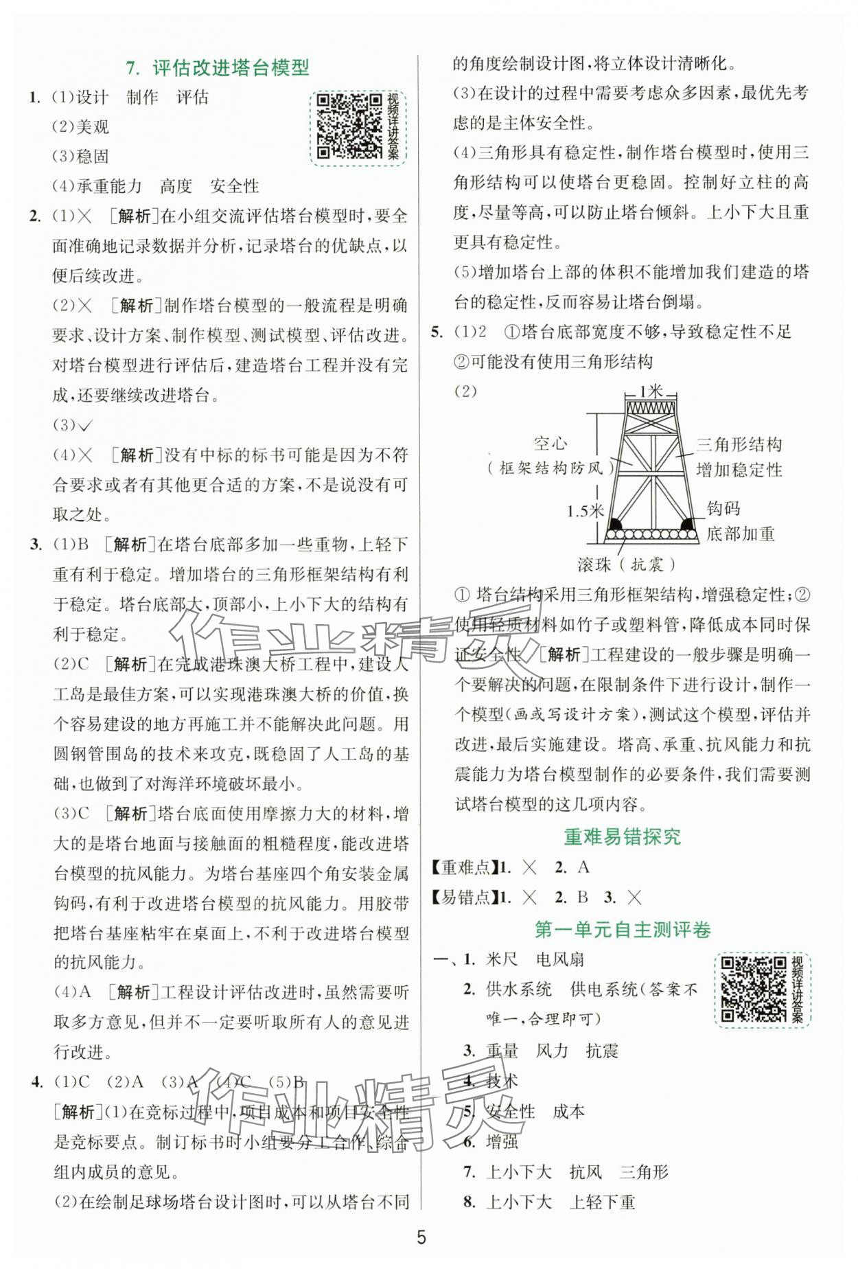 2025年實驗班提優(yōu)訓(xùn)練六年級科學(xué)下冊教科版 參考答案第5頁