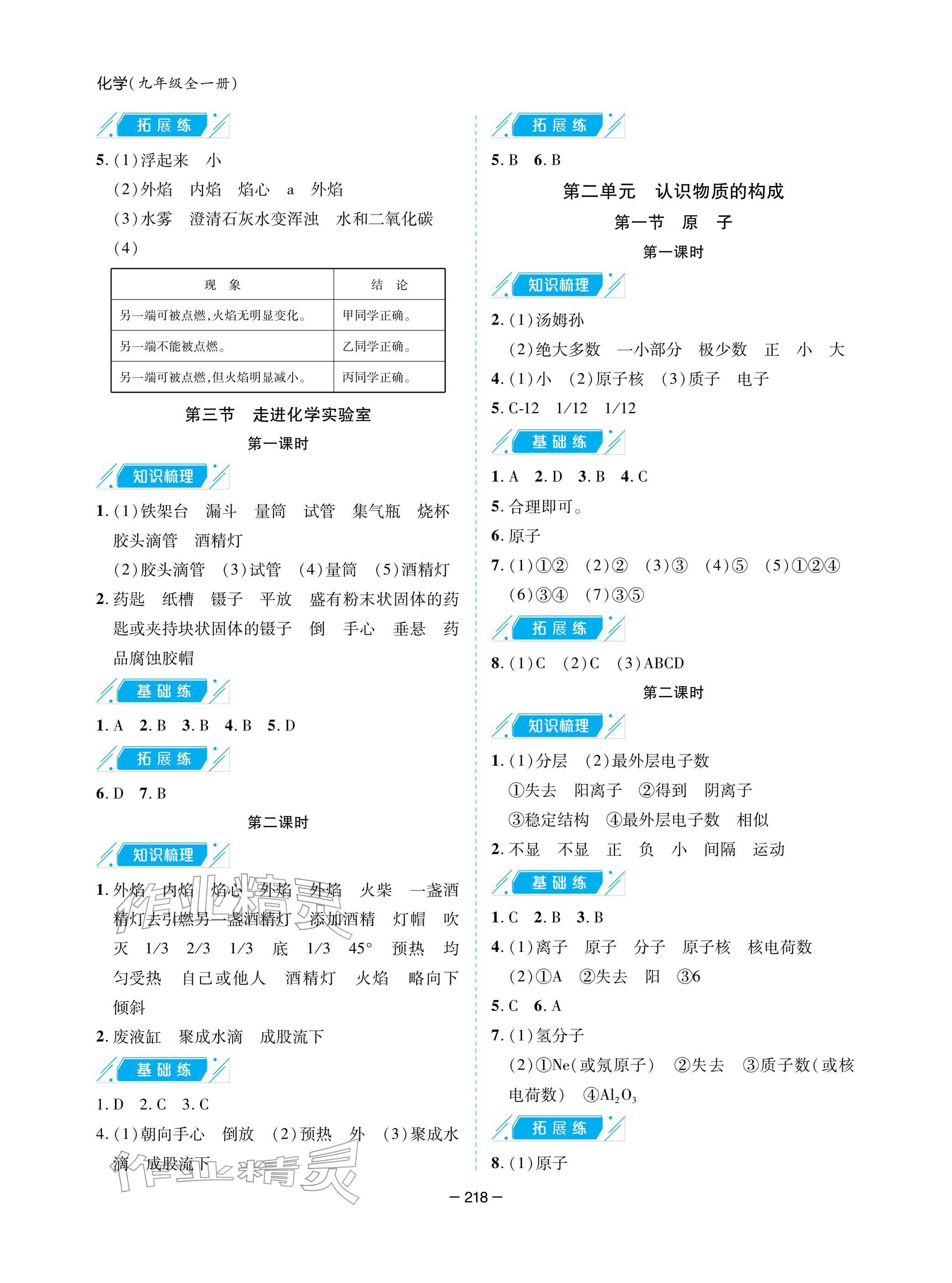 2025年新课堂同步学习与探究九年级化学上册鲁教版 参考答案第2页
