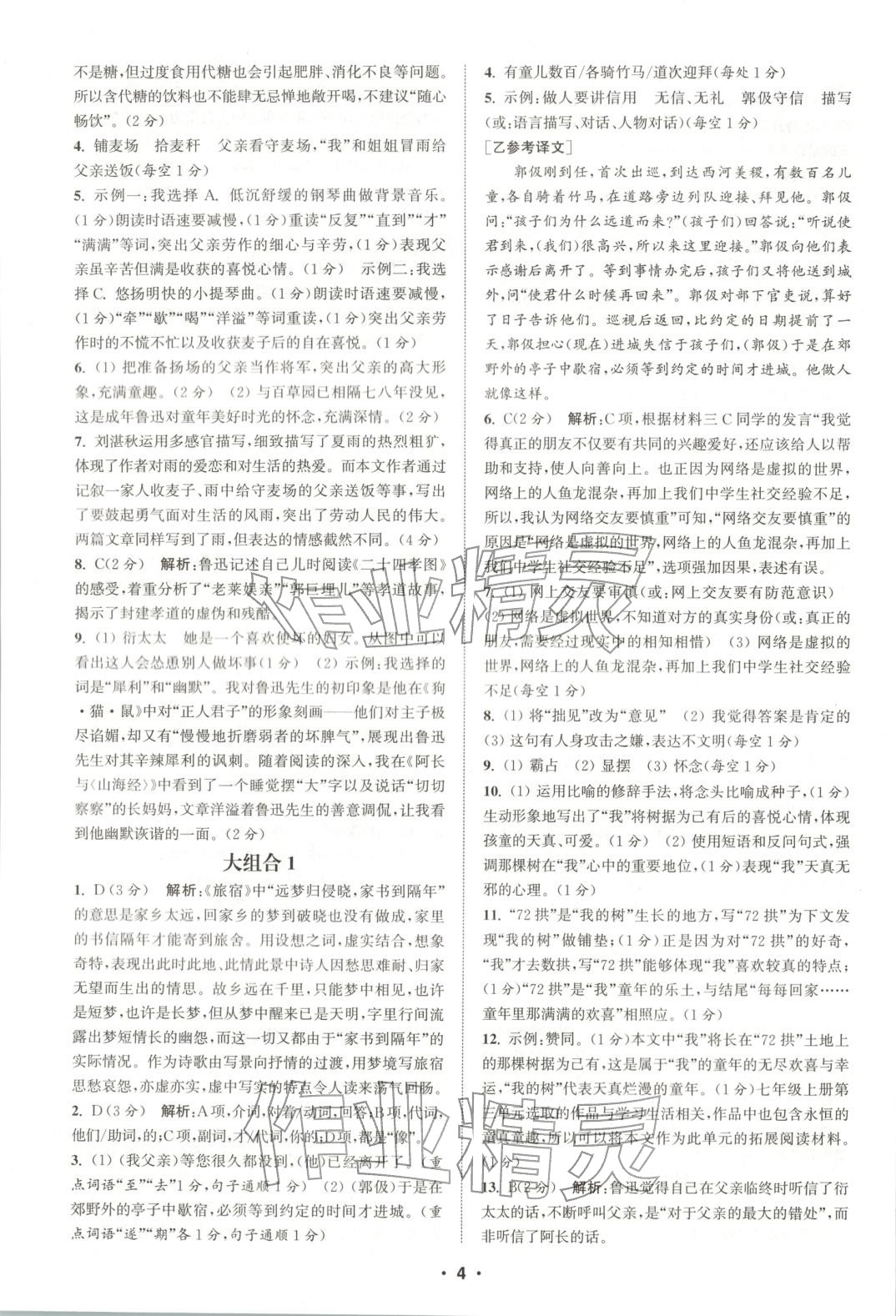 2025年通城学典组合训练七年级语文人教版辽宁专版 第4页