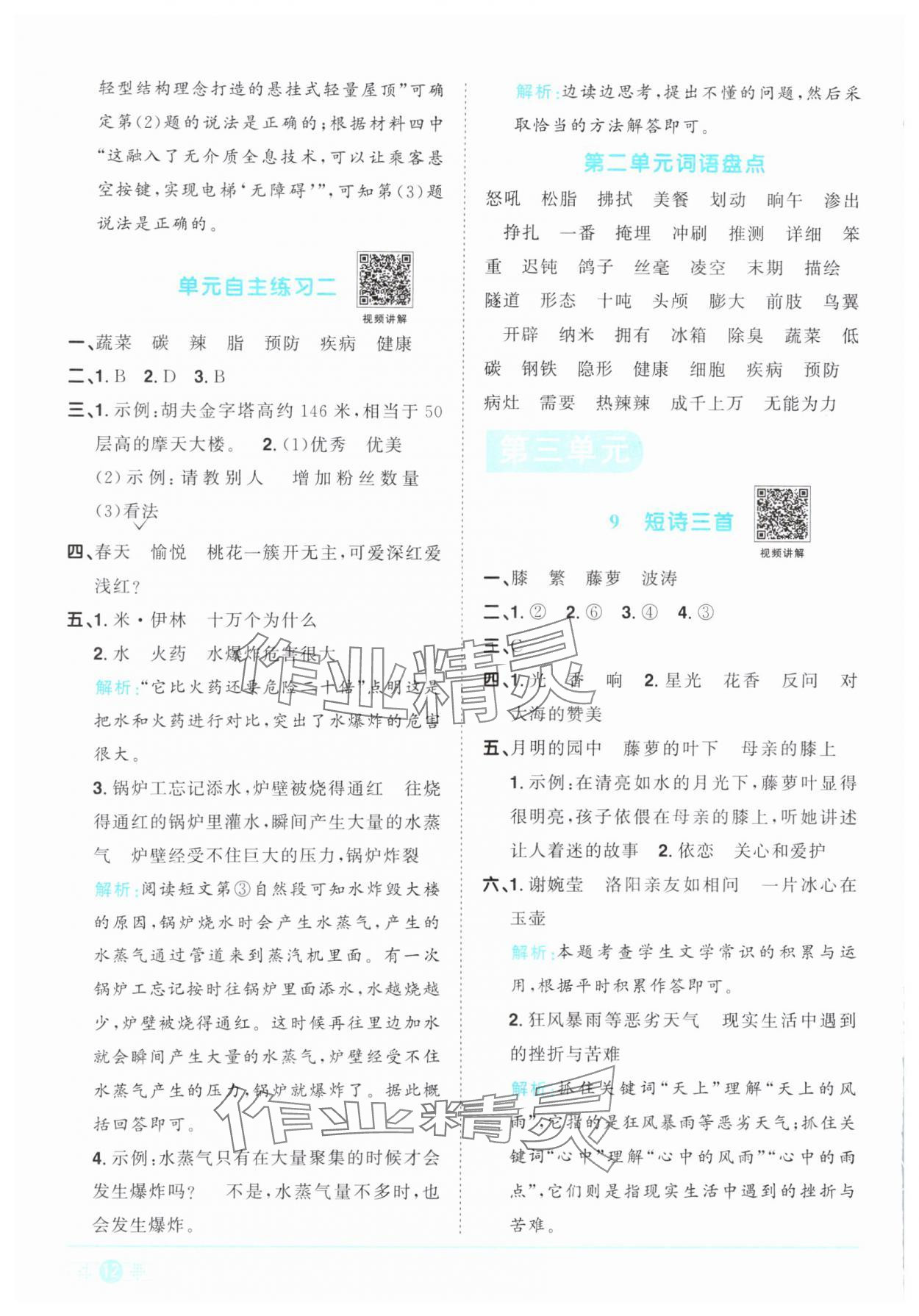 2024年阳光同学课时优化作业四年级语文下册人教版 参考答案第12页