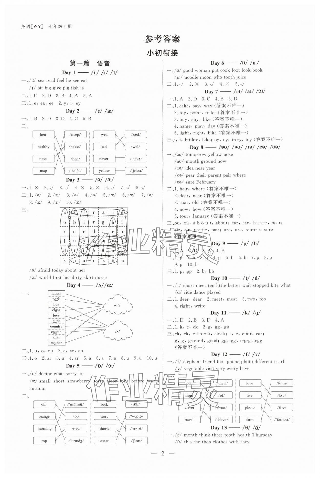2025年全效學(xué)習(xí)七年級英語上冊外研版 參考答案第1頁