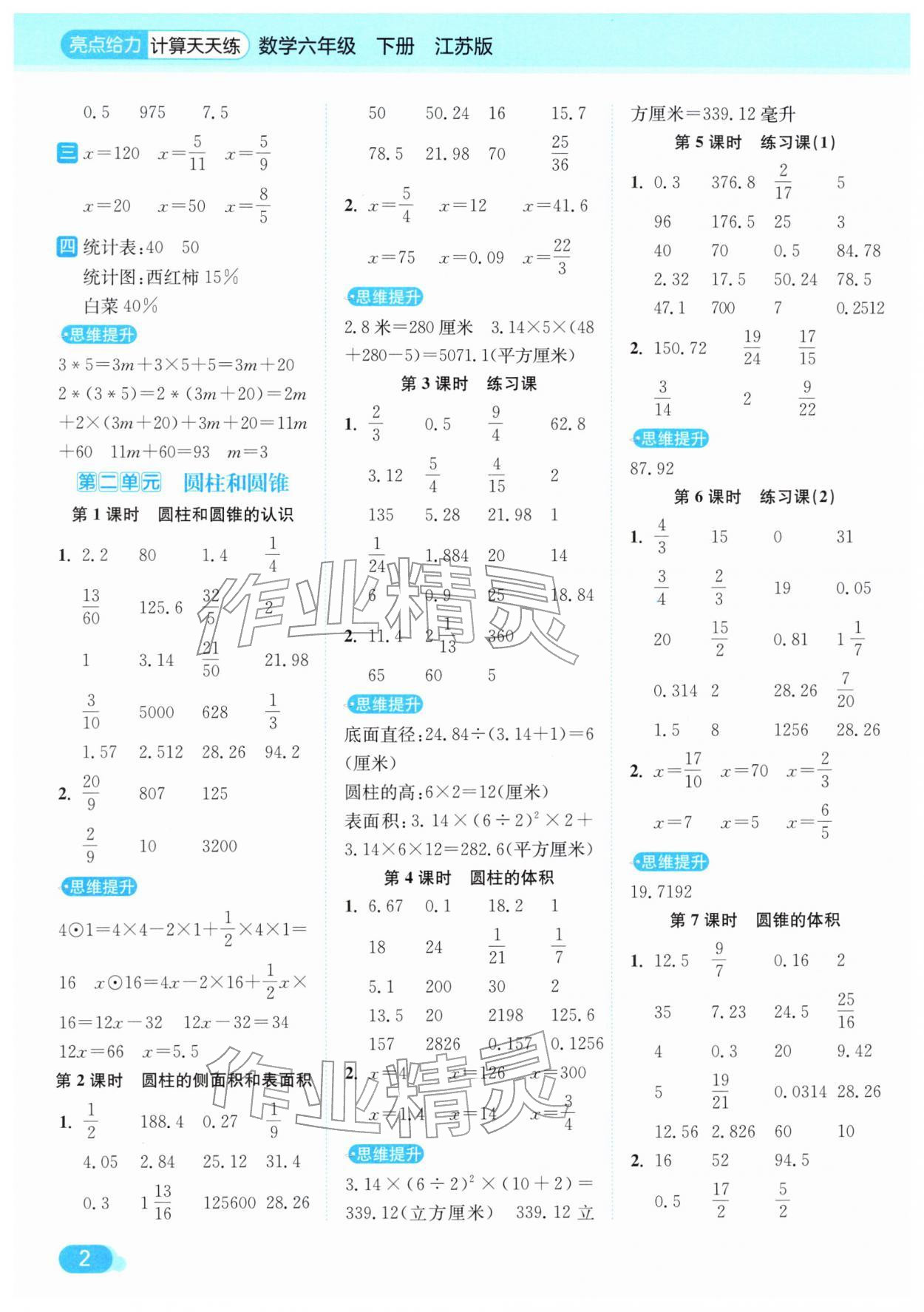 2026年亮点给力计算天天练六年级数学下册苏教版&nbsp;第2页