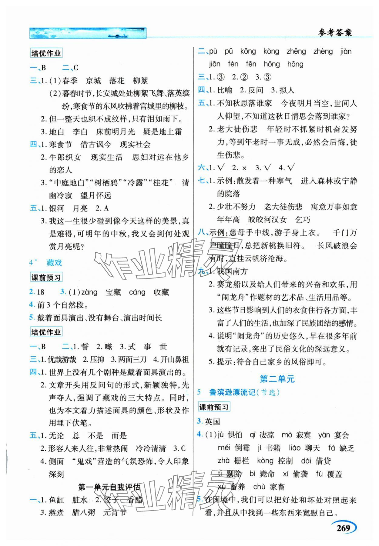 2025年新世紀英才引探練創(chuàng)英才教程六年級語文下冊人教版 參考答案第2頁