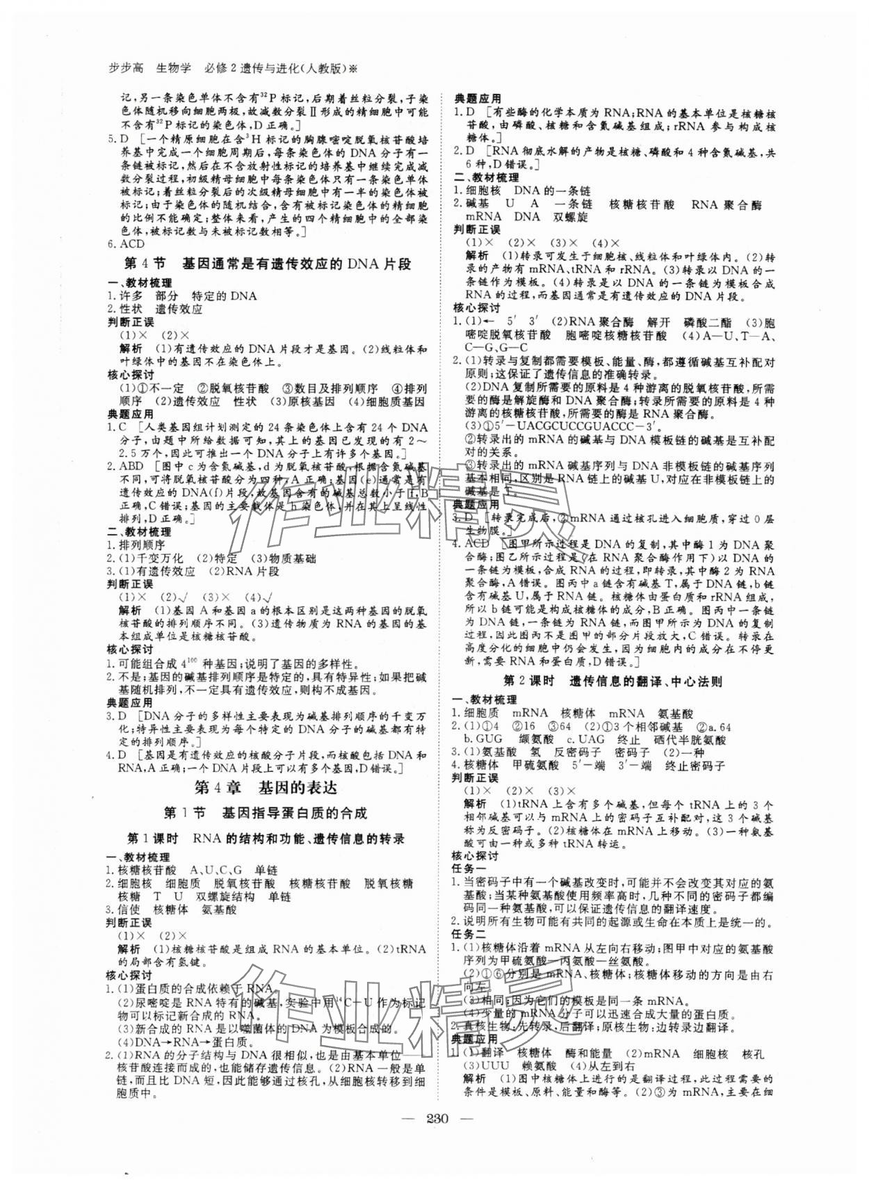 2024年步步高學(xué)習(xí)筆記高中生物必修2人教版 參考答案第9頁