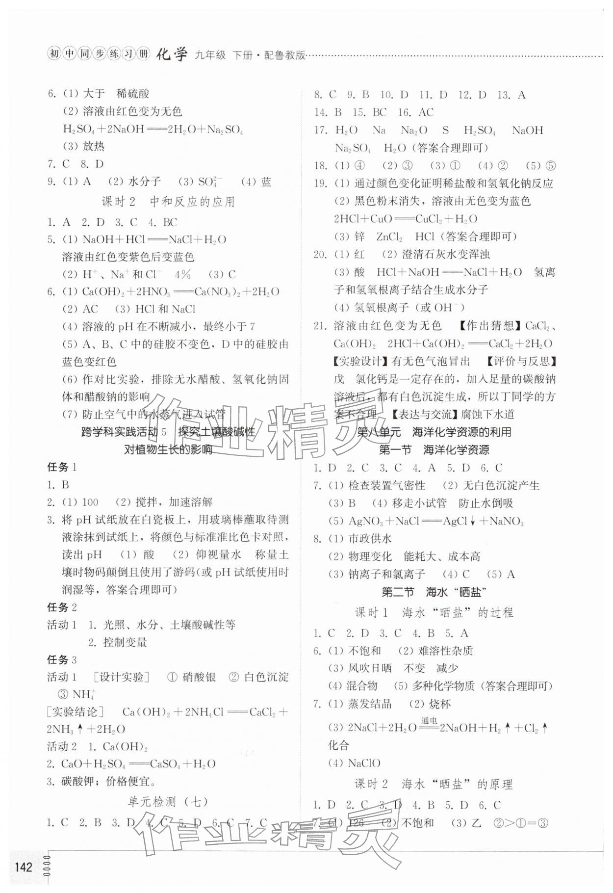 2026年同步练习册山东教育出版社九年级化学下册鲁教版&nbsp;第2页