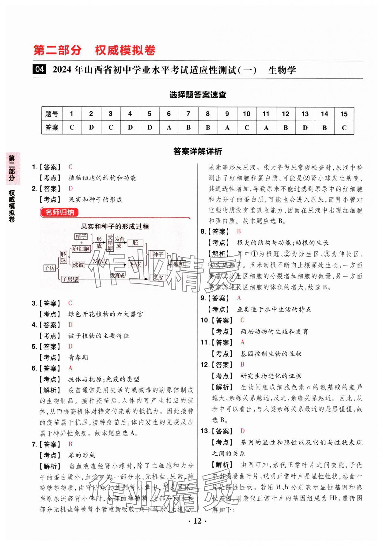 2025年晉一中考山西真題生物 參考答案第12頁