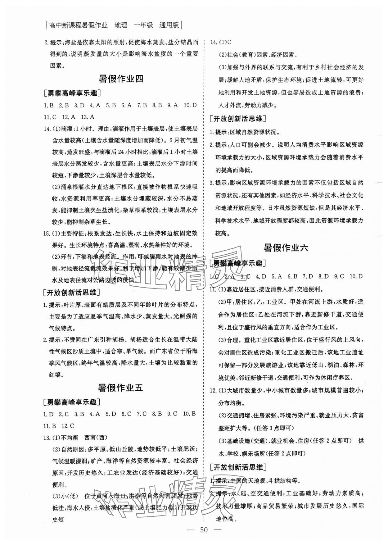 2025年新课程暑假作业大象出版社高一地理 第2页
