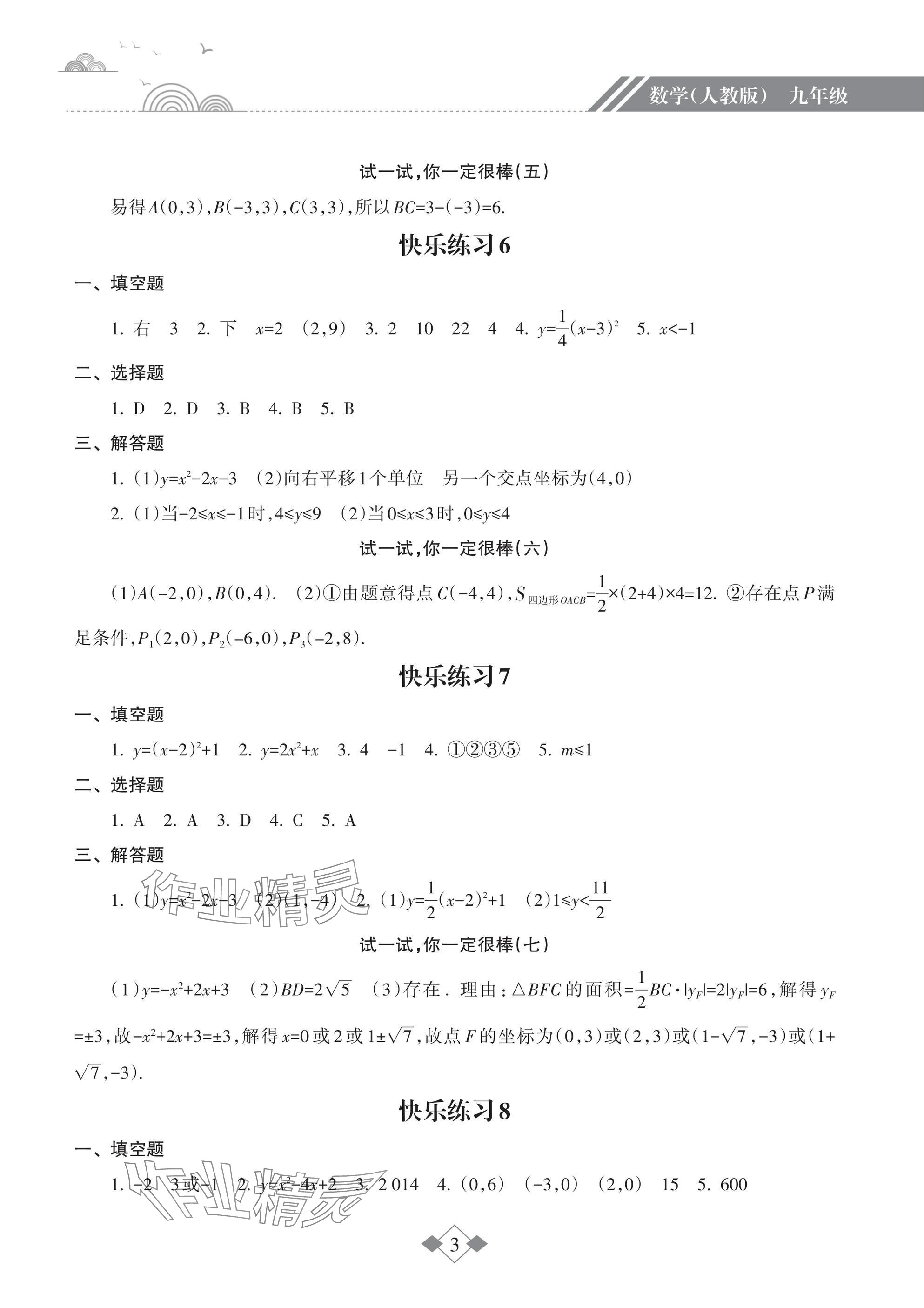 2025年寒假樂園海南出版社九年級數學人教版 參考答案第3頁