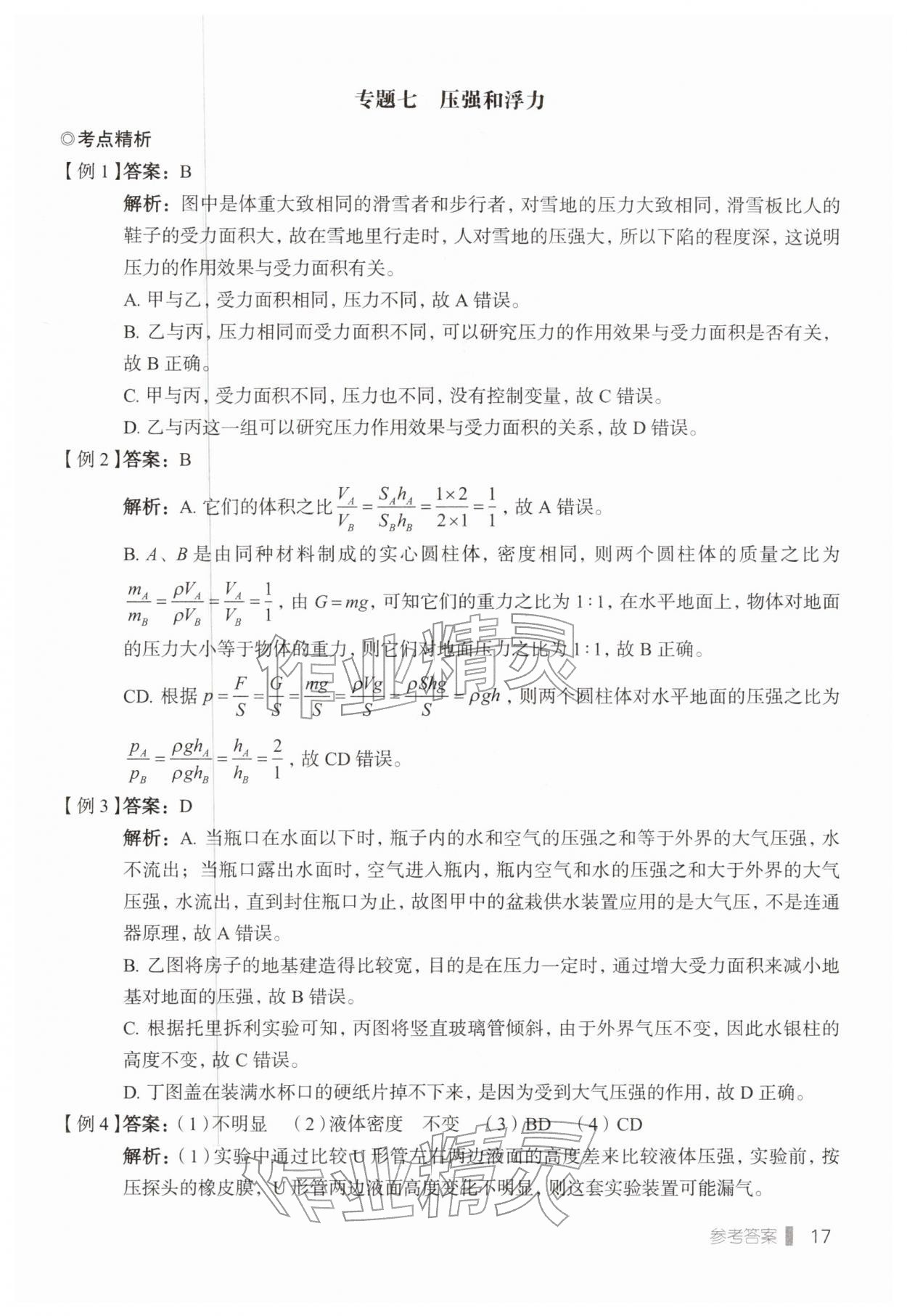 2026年天下中考专题总复习物理&nbsp;参考答案第17页