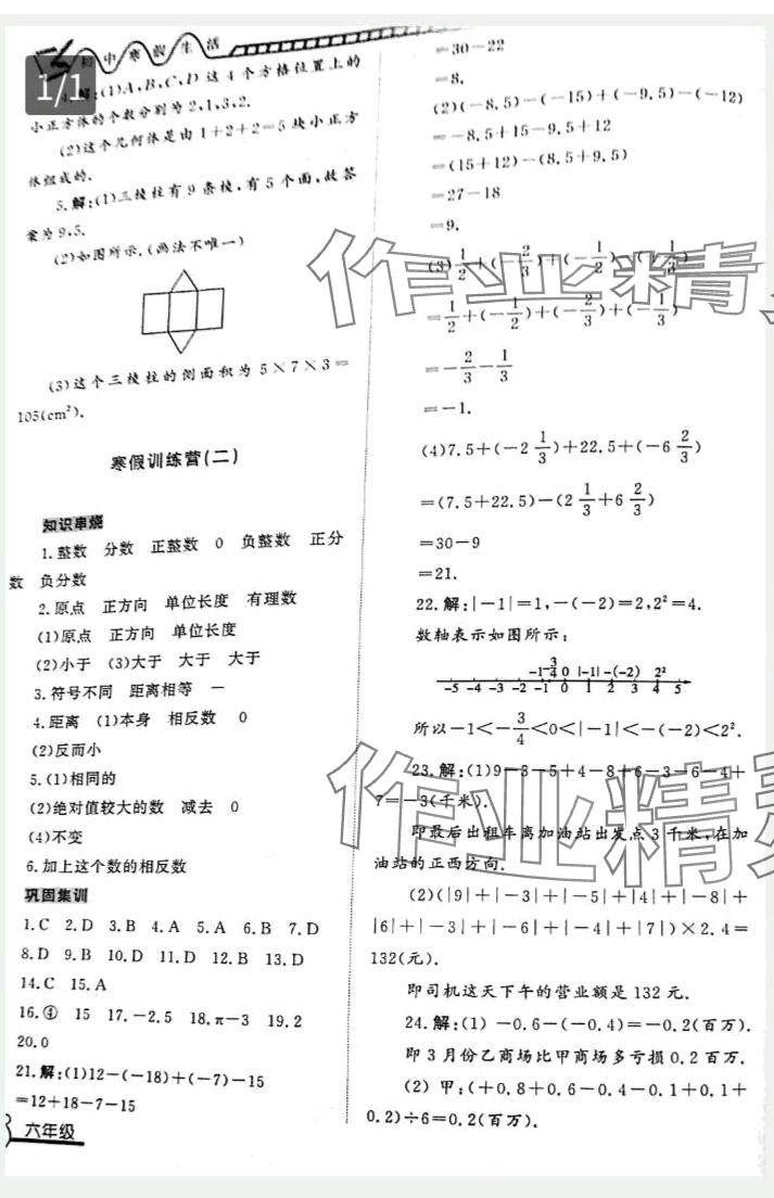 2024年初中寒假生活山東文藝出版社六年級數(shù)學(xué) 第2頁