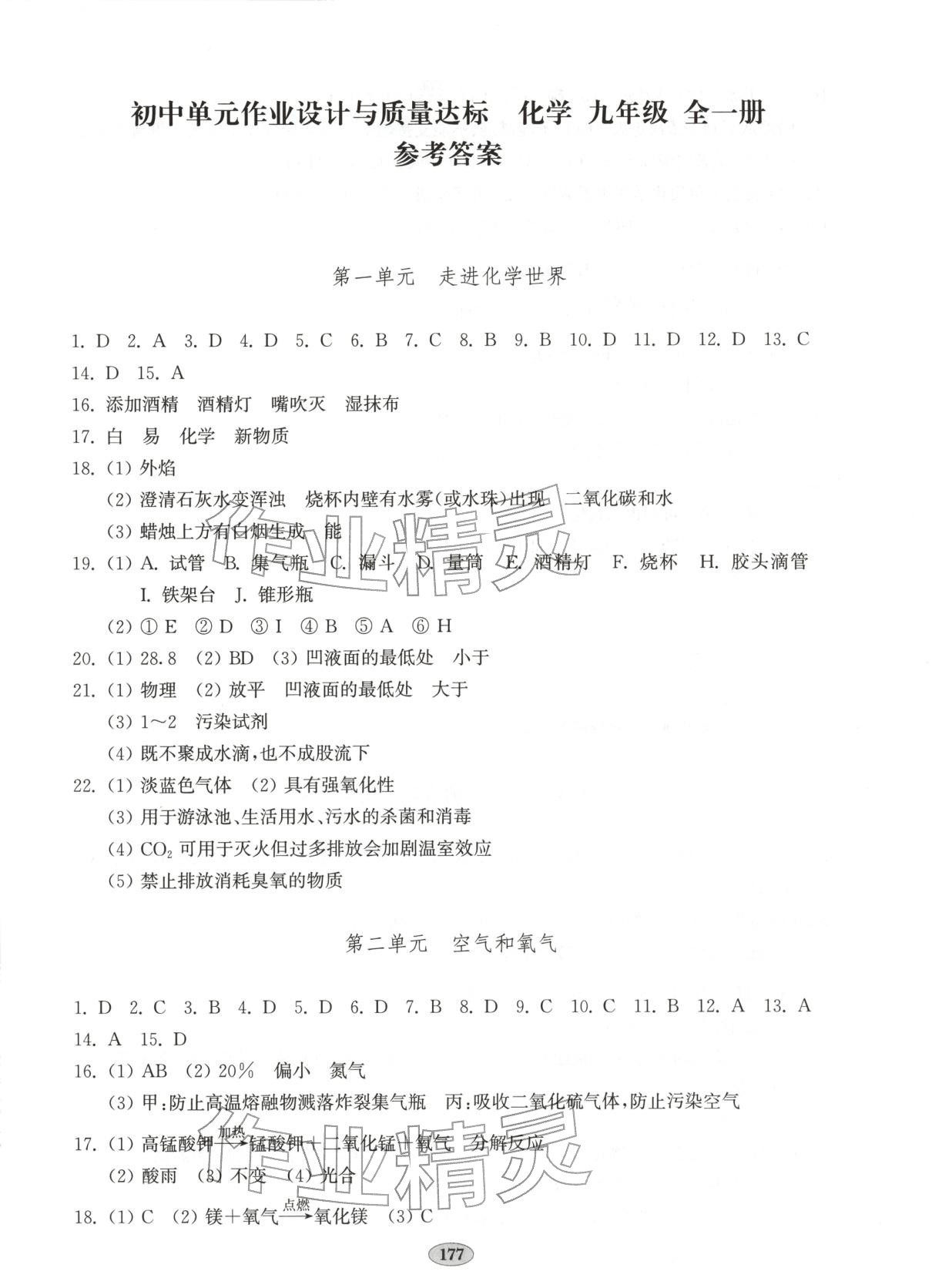 2025年单元质量达标九年级化学全一册人教版 第1页