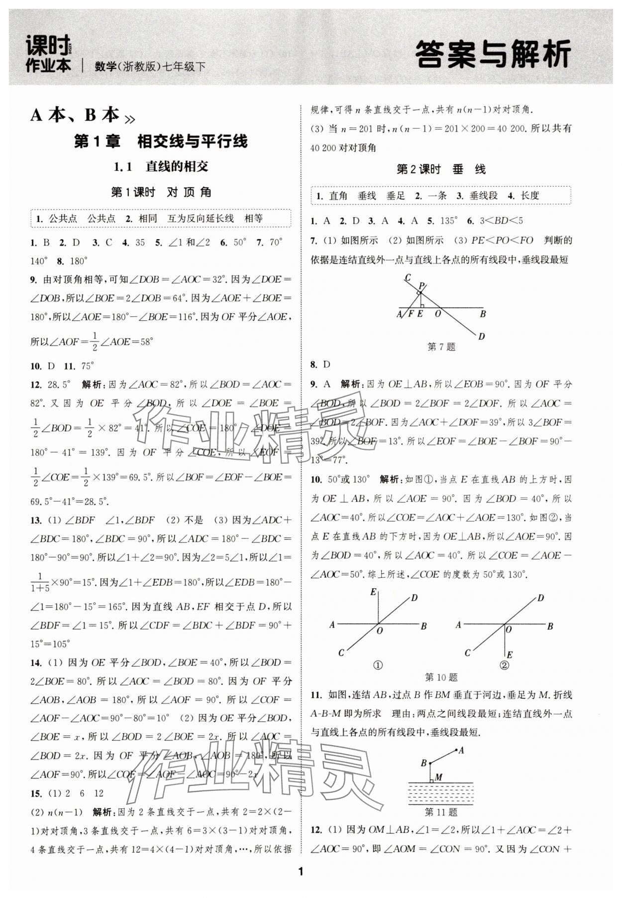 2025年通城学典课时作业本七年级数学下册浙教版 第1页