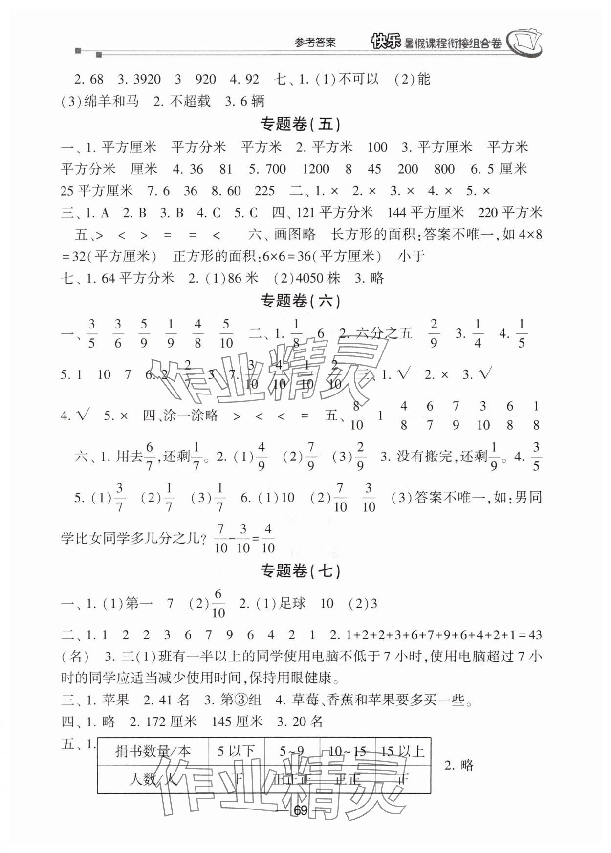 2025年快乐暑假课程衔接组合卷三年级数学北师大版 参考答案第2页