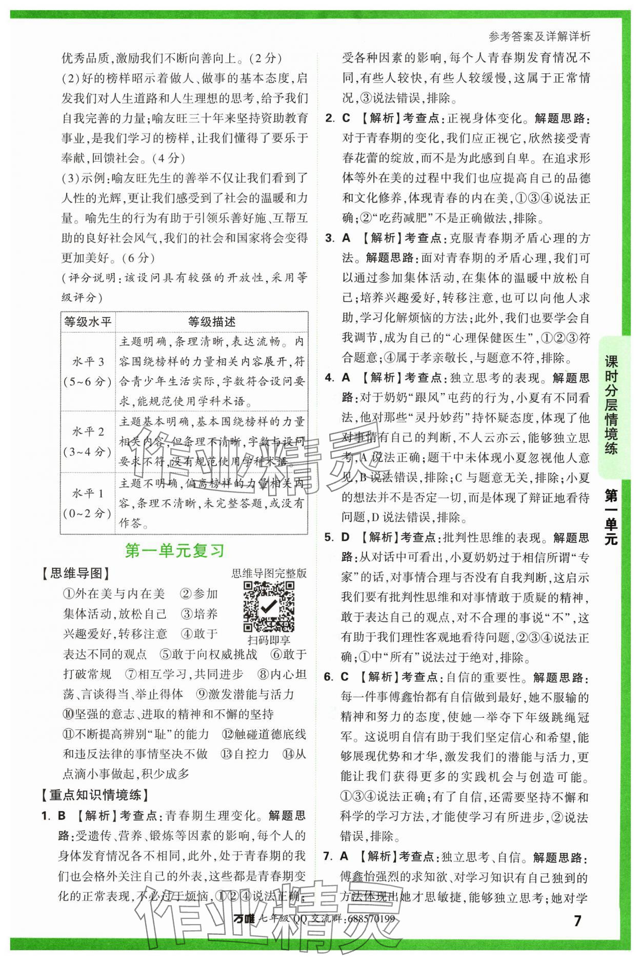 2024年萬唯中考情境題七年級道德與法治下冊人教版 參考答案第7頁