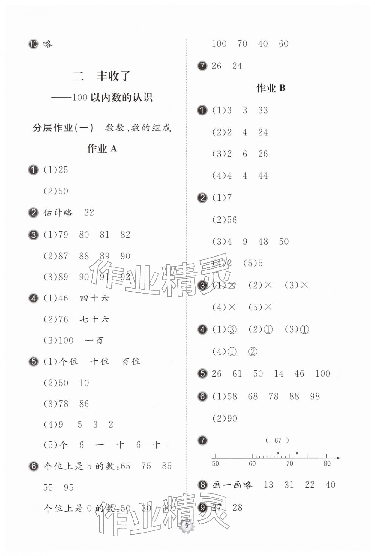 2026年新课堂同步学习与探究一年级数学下册青岛版枣庄专版&nbsp;参考答案第5页