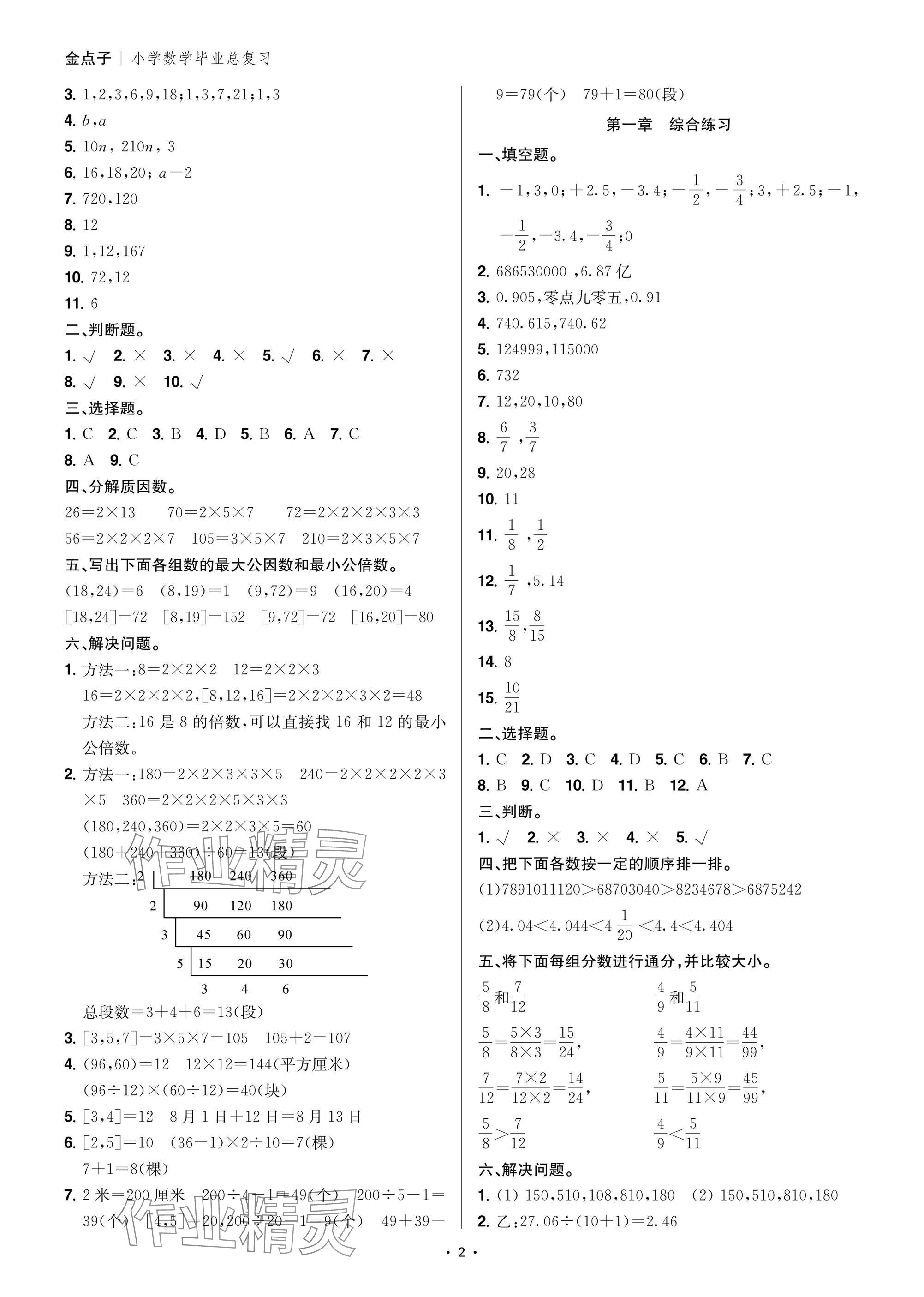 2025年小學(xué)畢業(yè)總復(fù)習(xí)數(shù)學(xué) 參考答案第2頁