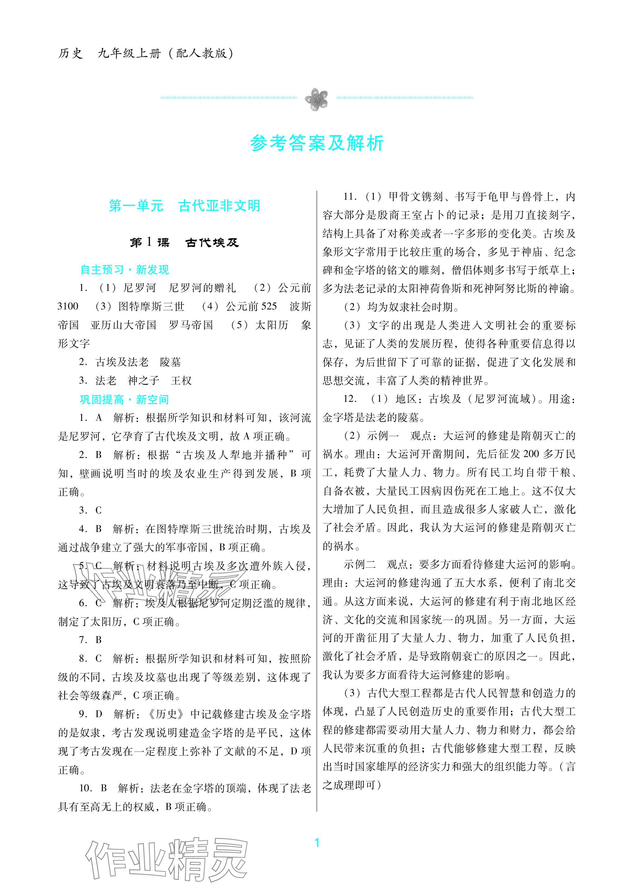 2023年南方新課堂金牌學(xué)案九年級(jí)歷史上冊(cè)人教版深圳專版 參考答案第1頁(yè)